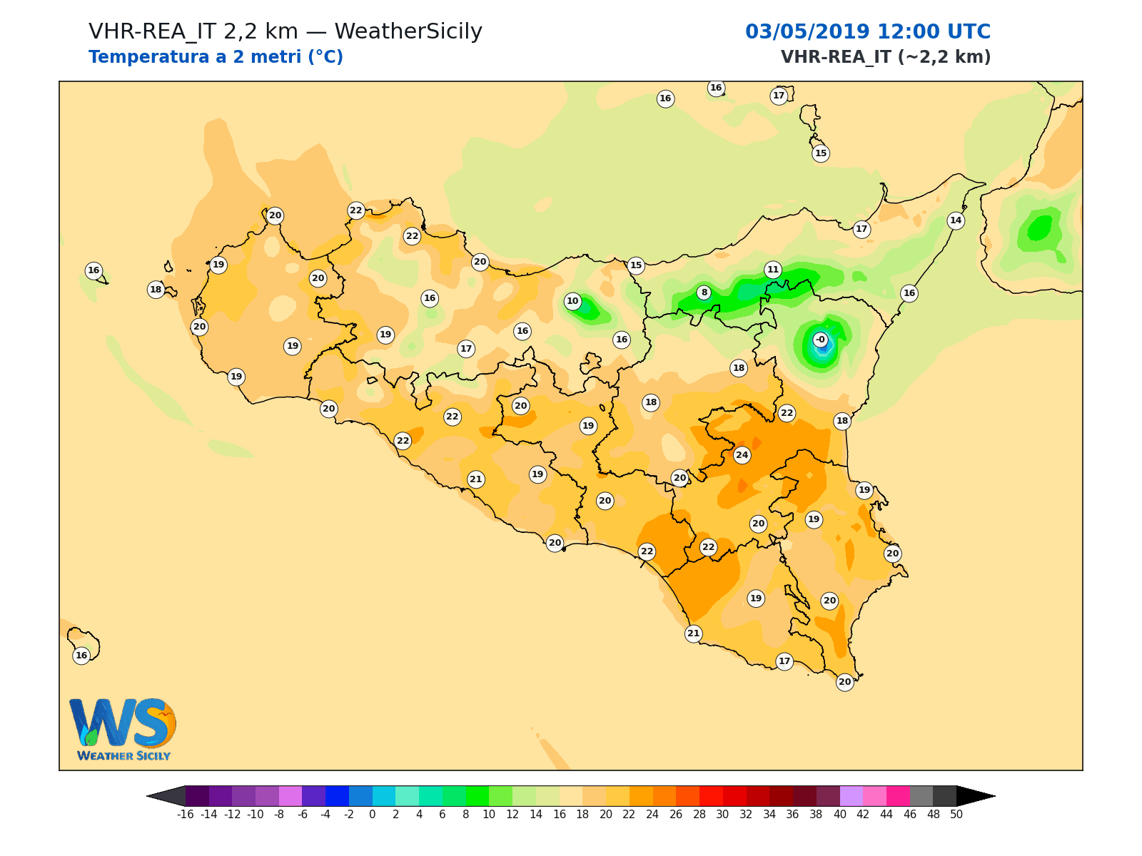 Temperatura a 2 metri · 2019050312
