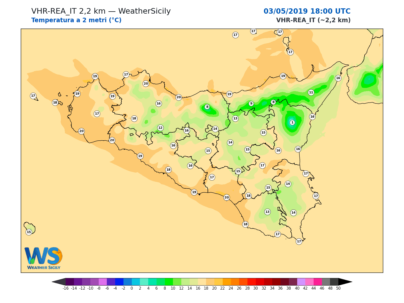 Temperatura a 2 metri · 2019050318