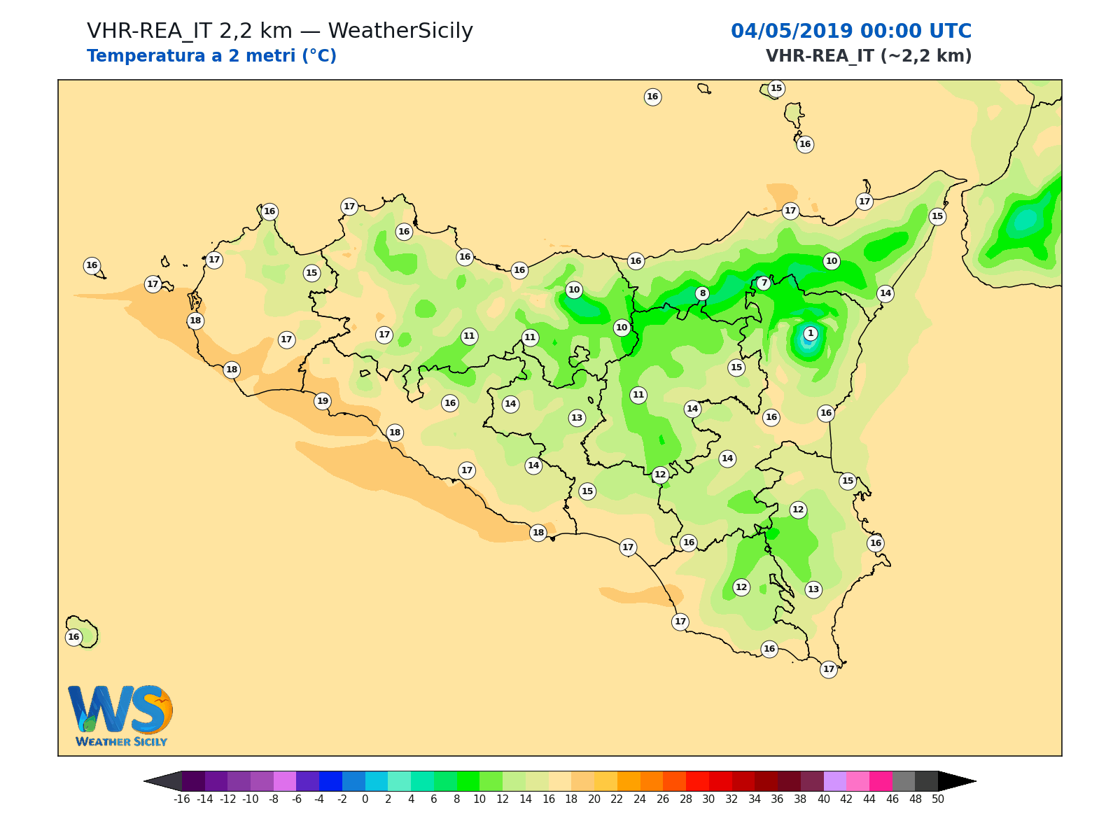 Temperatura a 2 metri · 2019050400