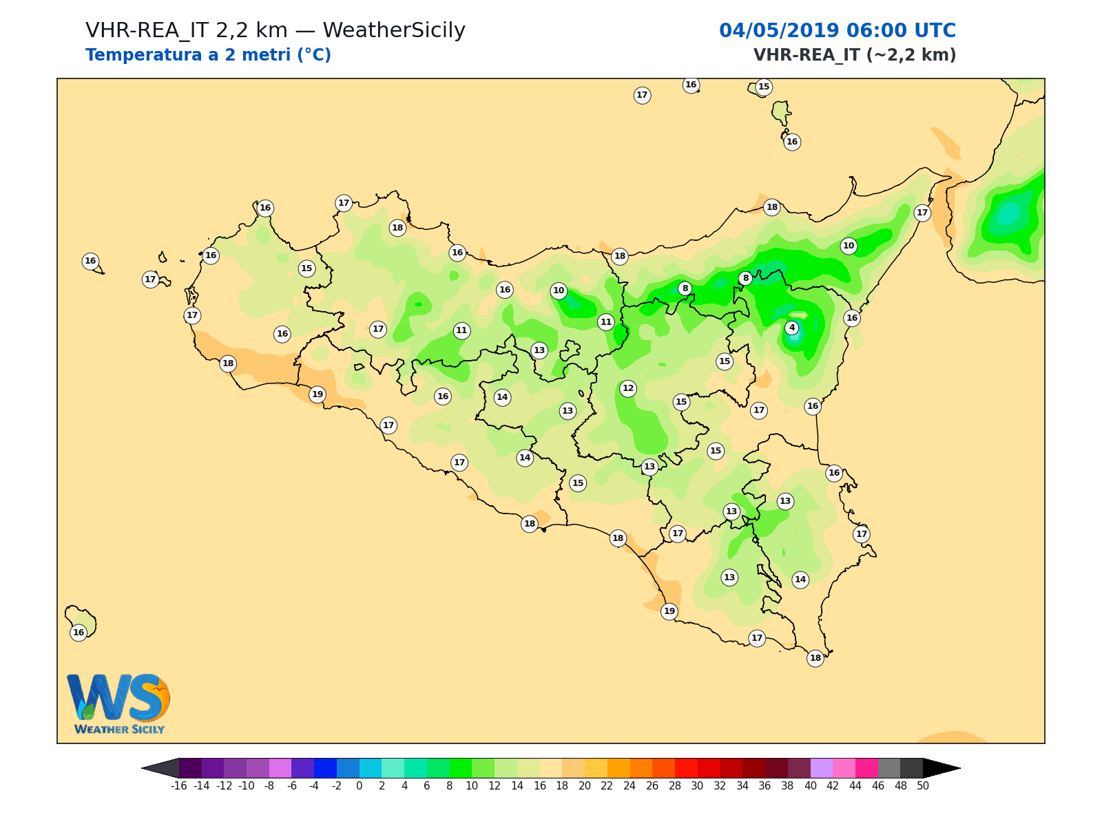 Temperatura a 2 metri · 2019050406
