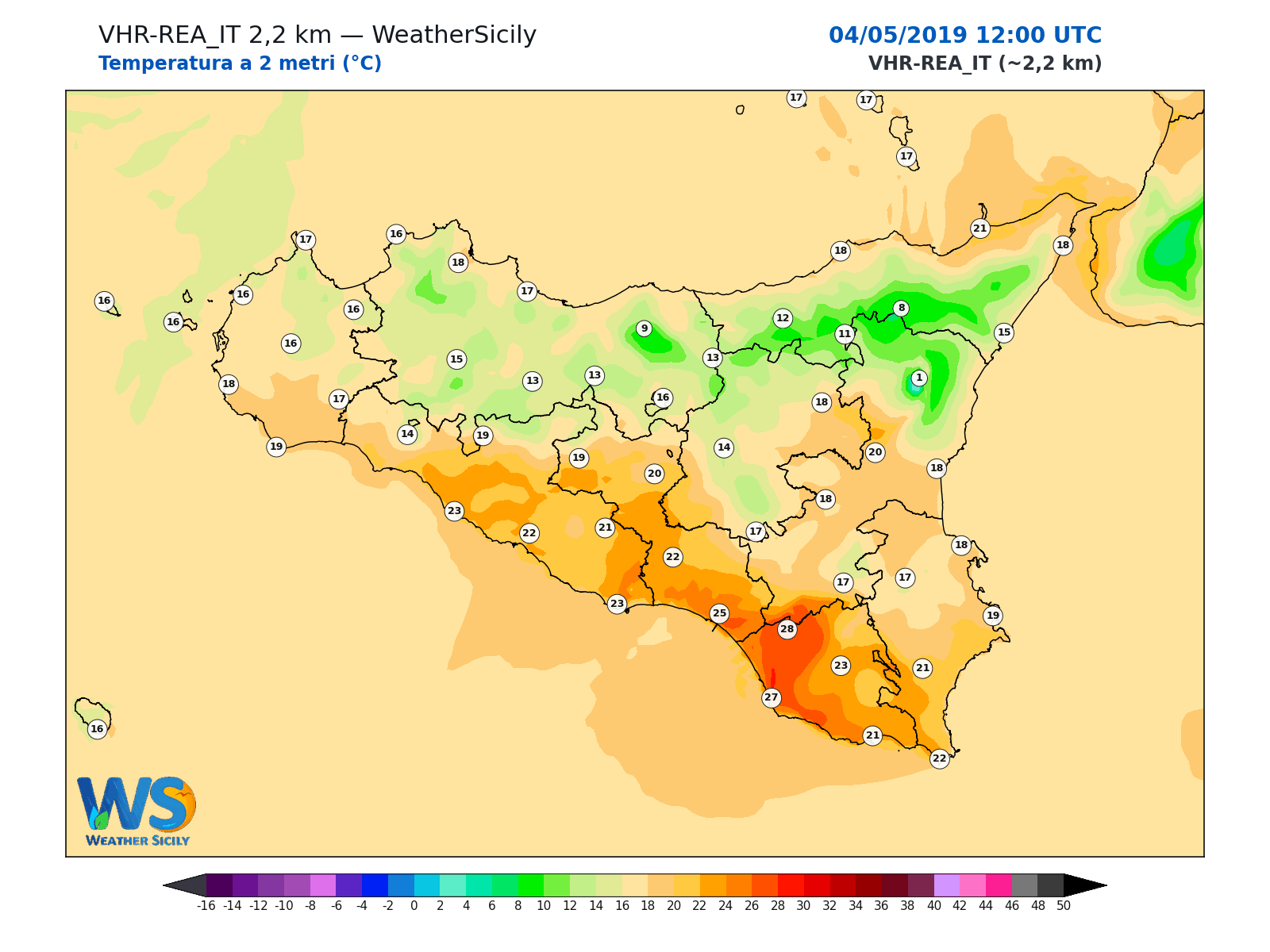 Temperatura a 2 metri · 2019050412
