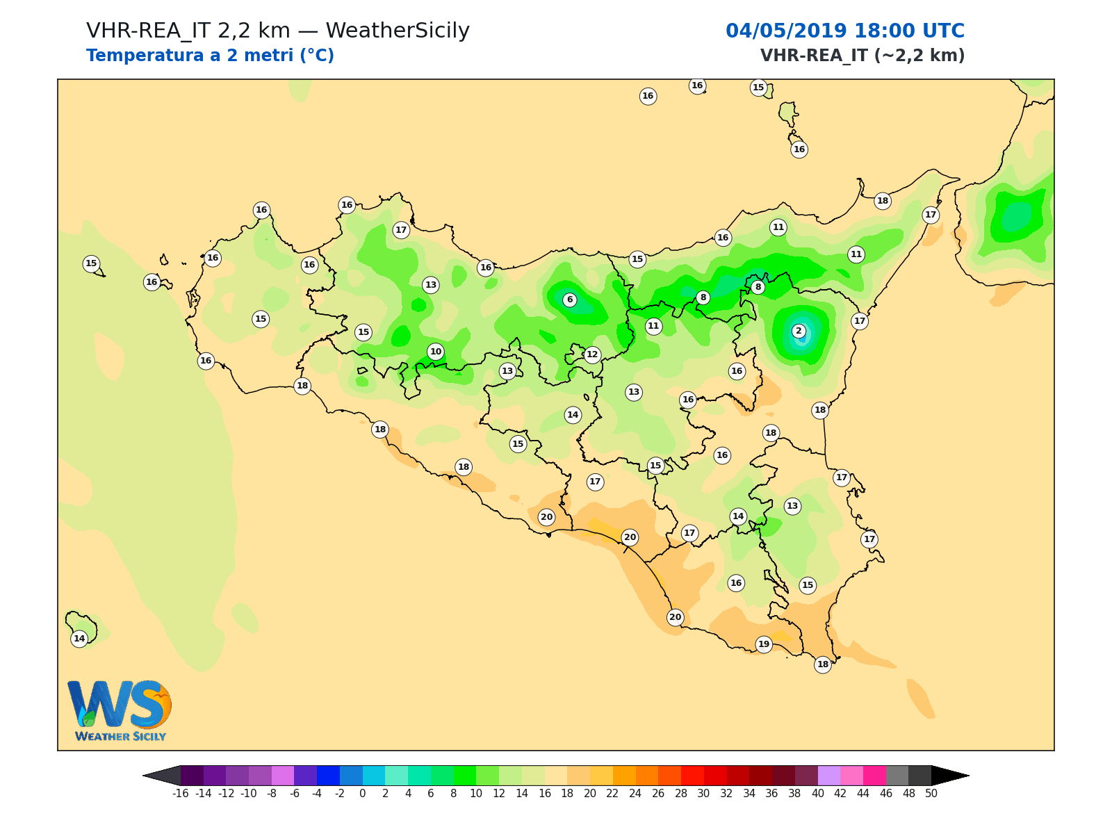 Temperatura a 2 metri · 2019050418