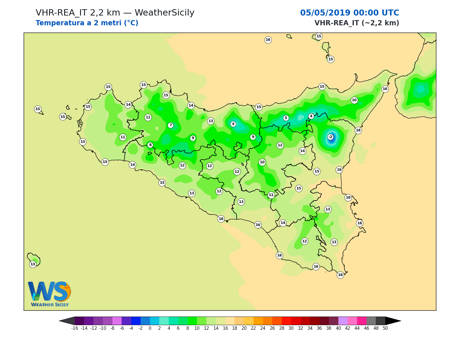 Temperatura a 2 metri · 2019050500