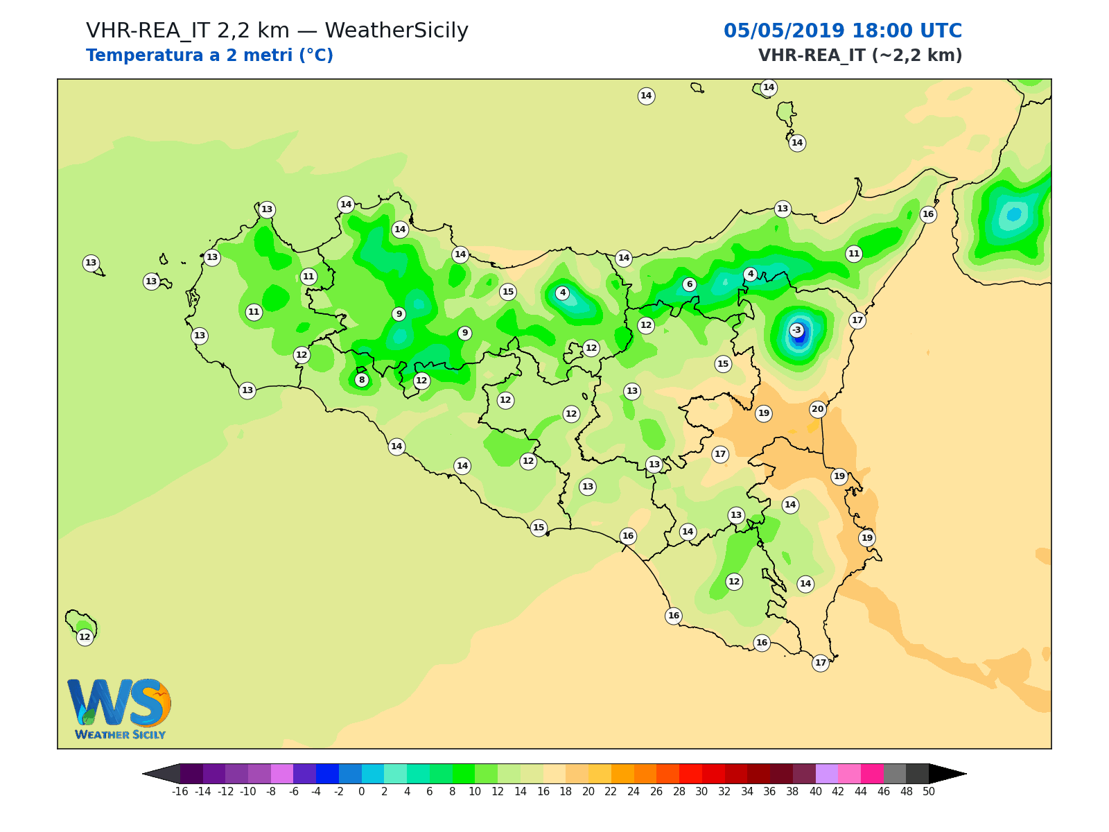 Temperatura a 2 metri · 2019050518