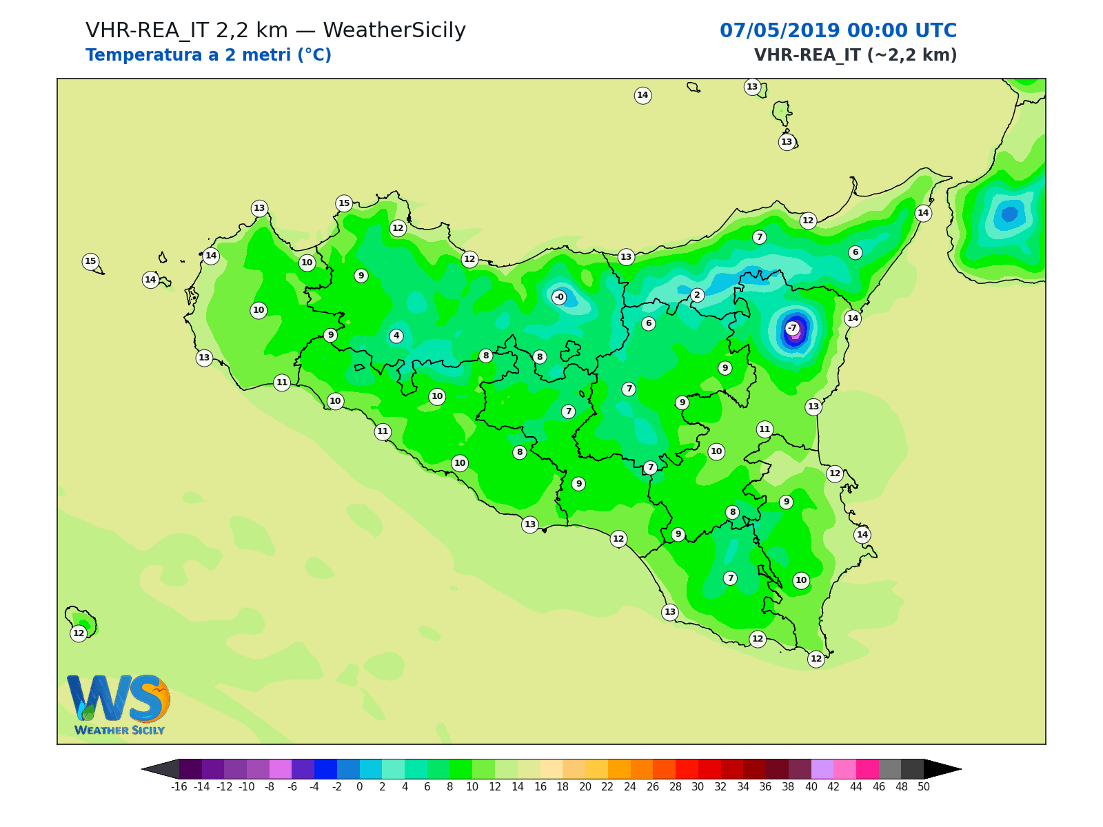 Temperatura a 2 metri · 2019050700