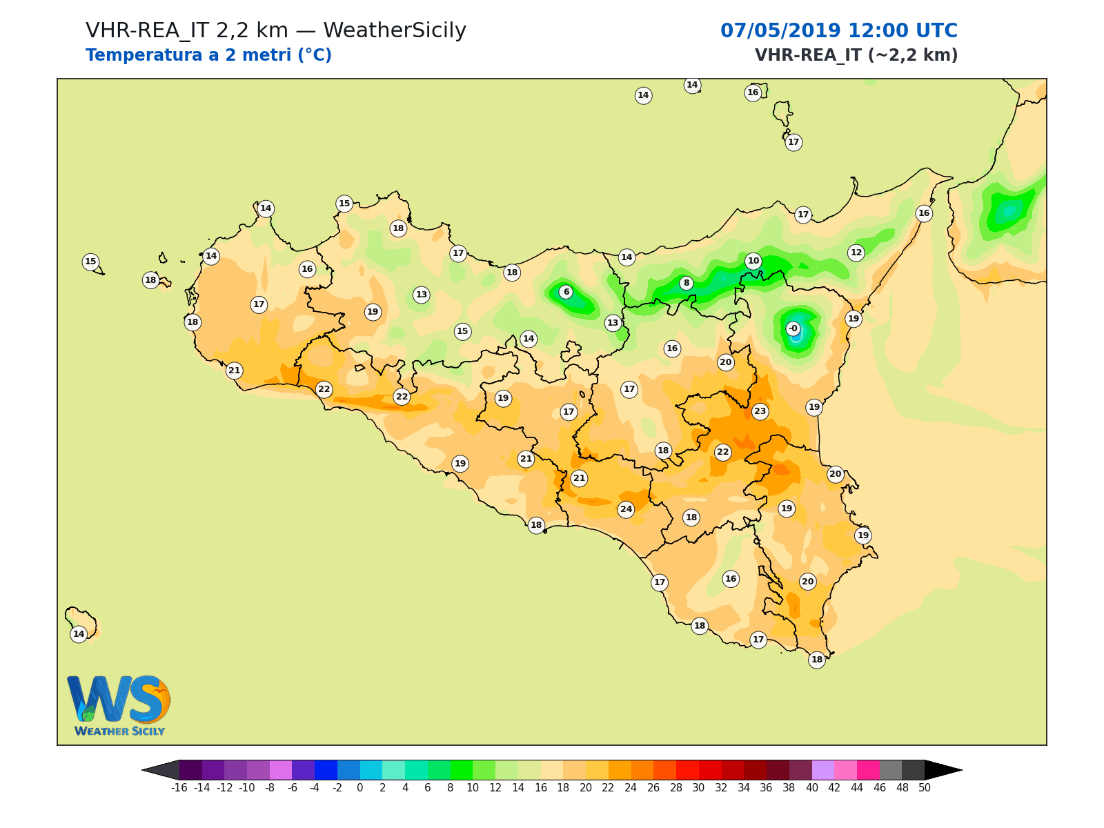 Temperatura a 2 metri · 2019050712