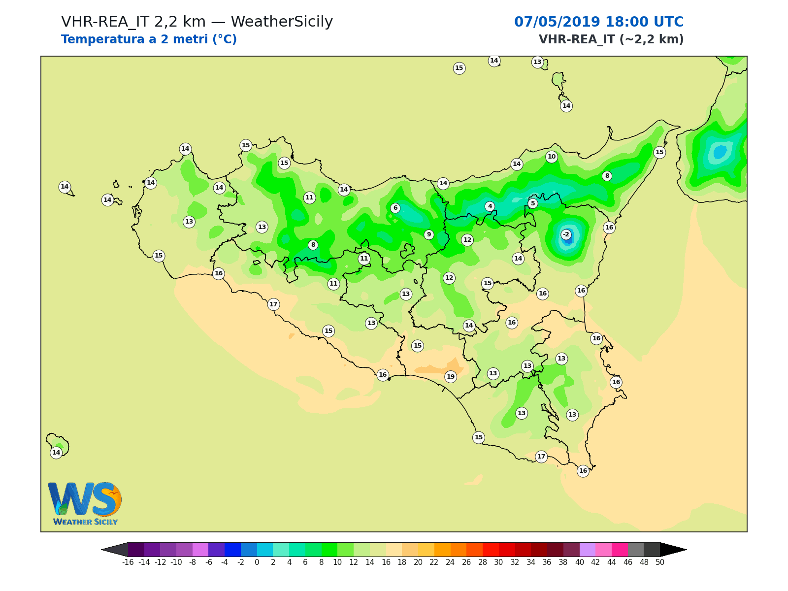Temperatura a 2 metri · 2019050718