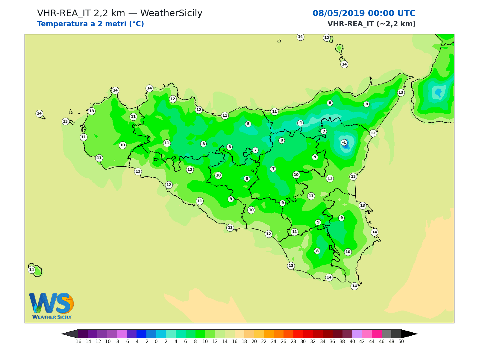 Temperatura a 2 metri · 2019050800