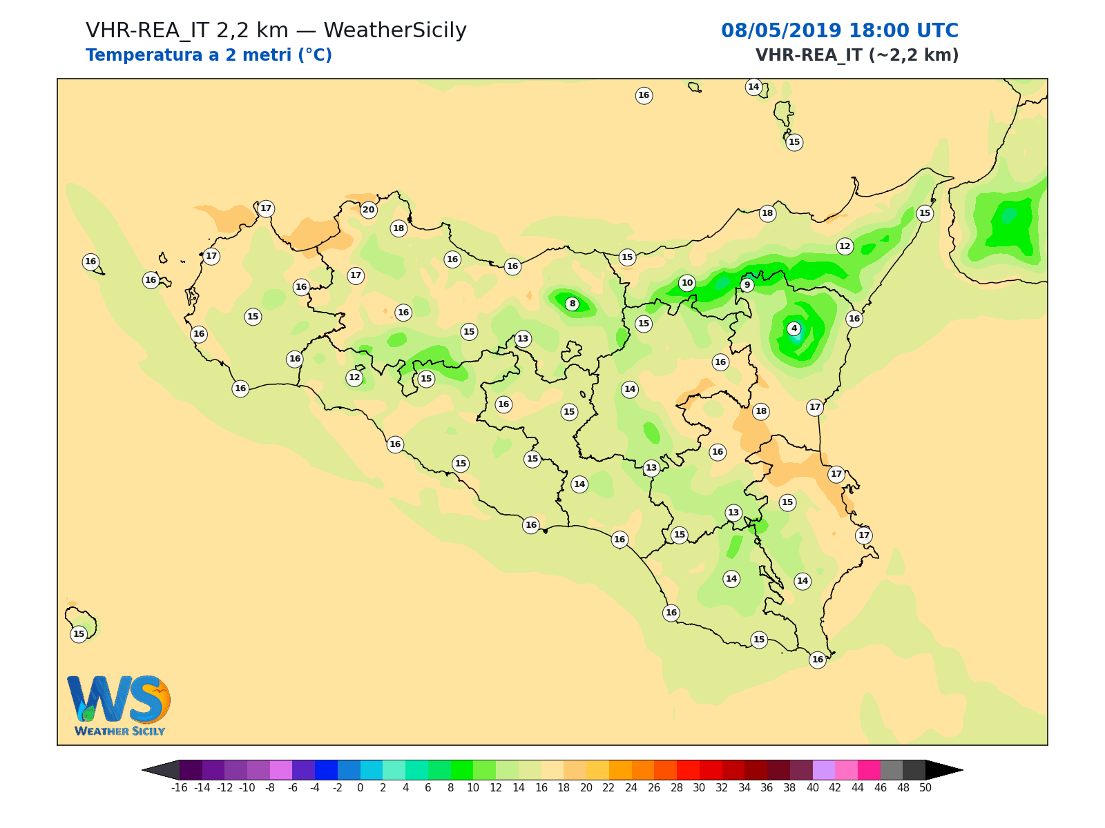 Temperatura a 2 metri · 2019050818