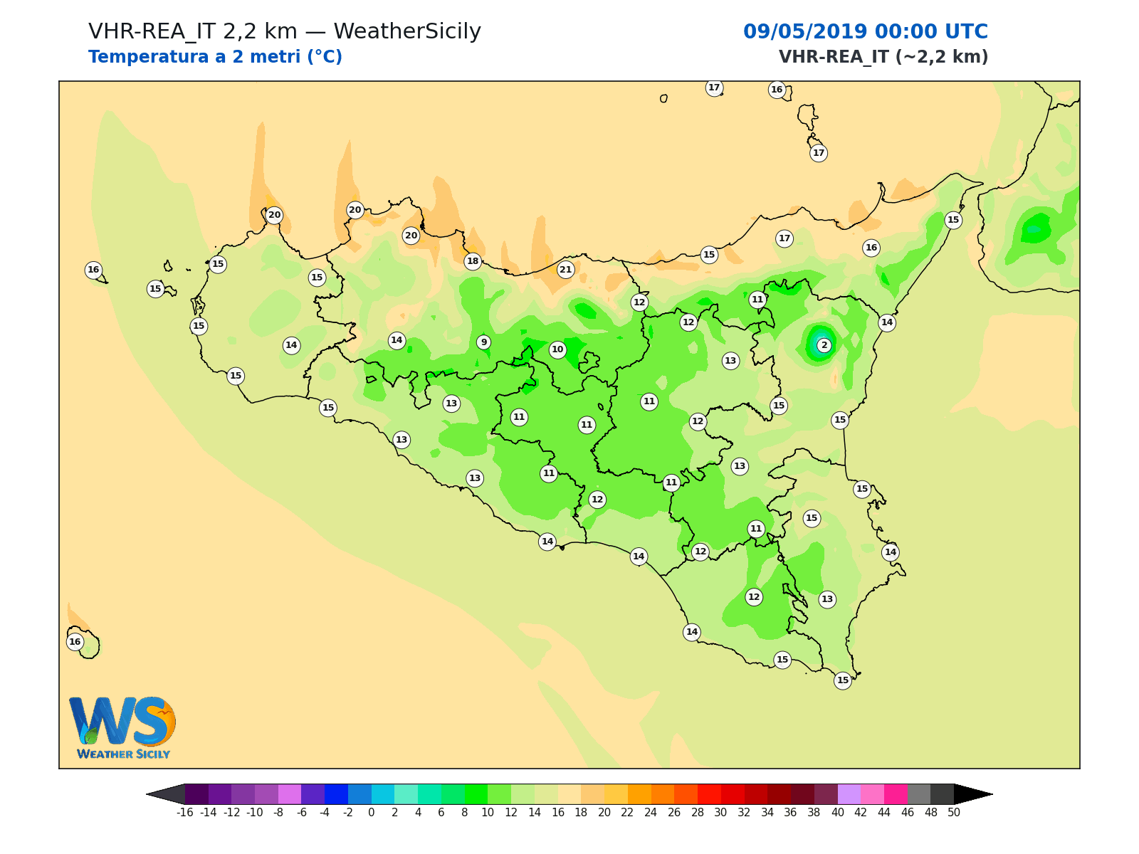 Temperatura a 2 metri · 2019050900