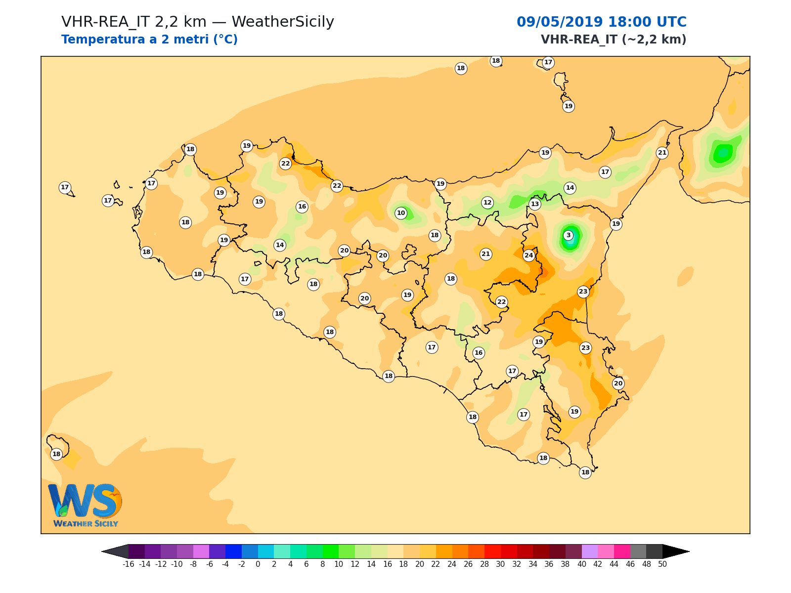 Temperatura a 2 metri · 2019050918