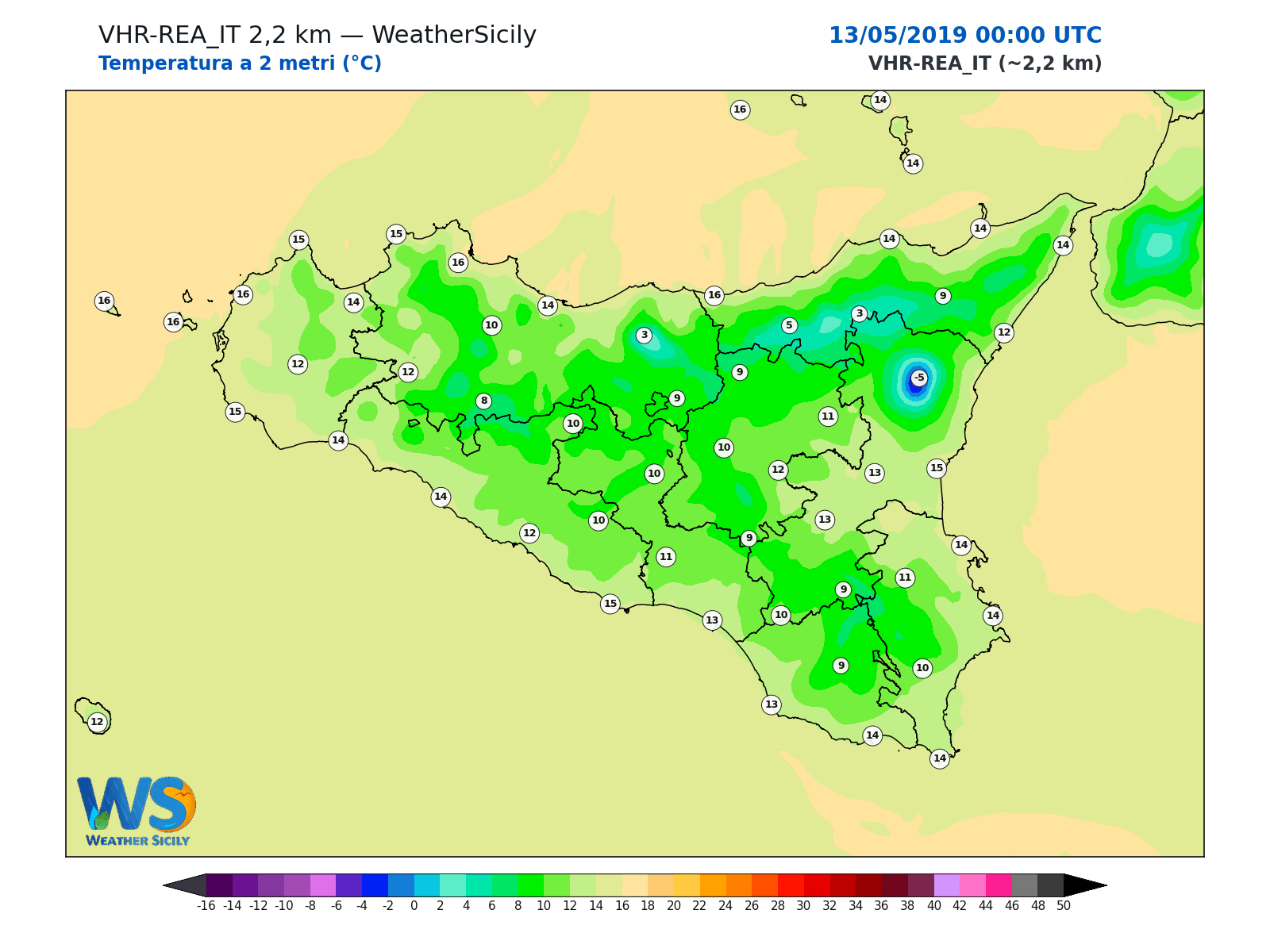 Temperatura a 2 metri · 2019051300