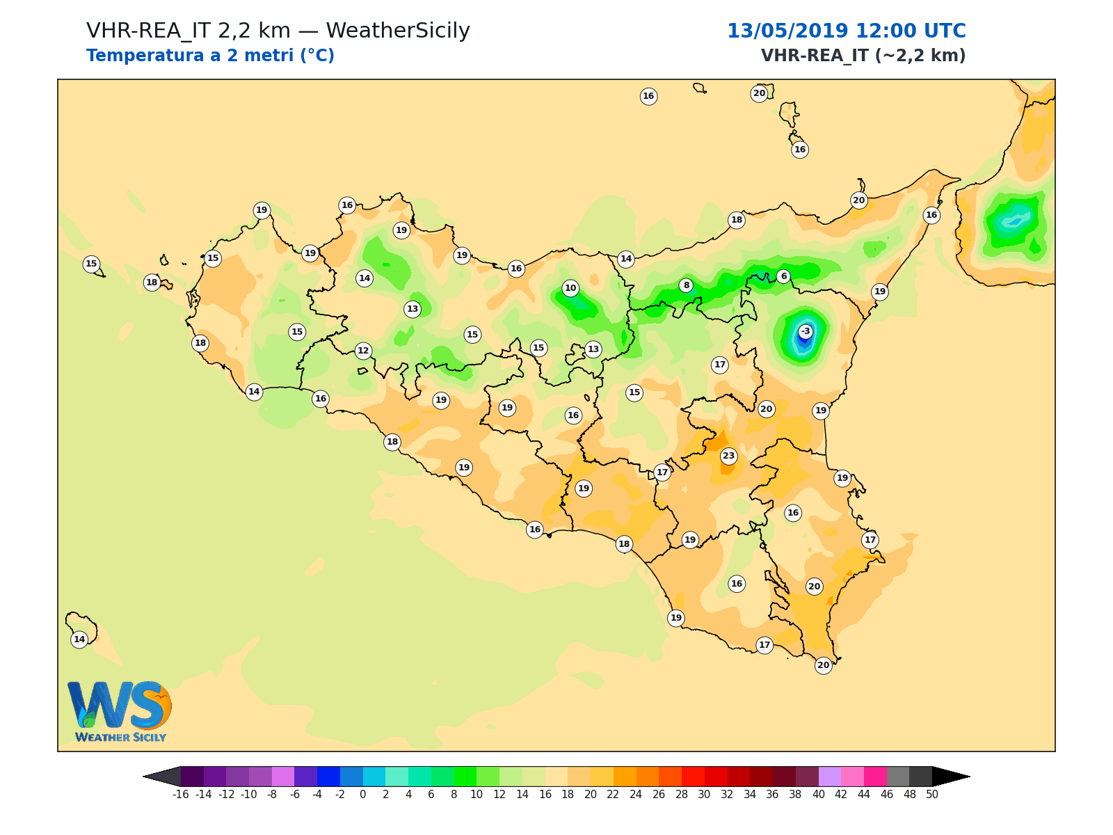 Temperatura a 2 metri · 2019051312