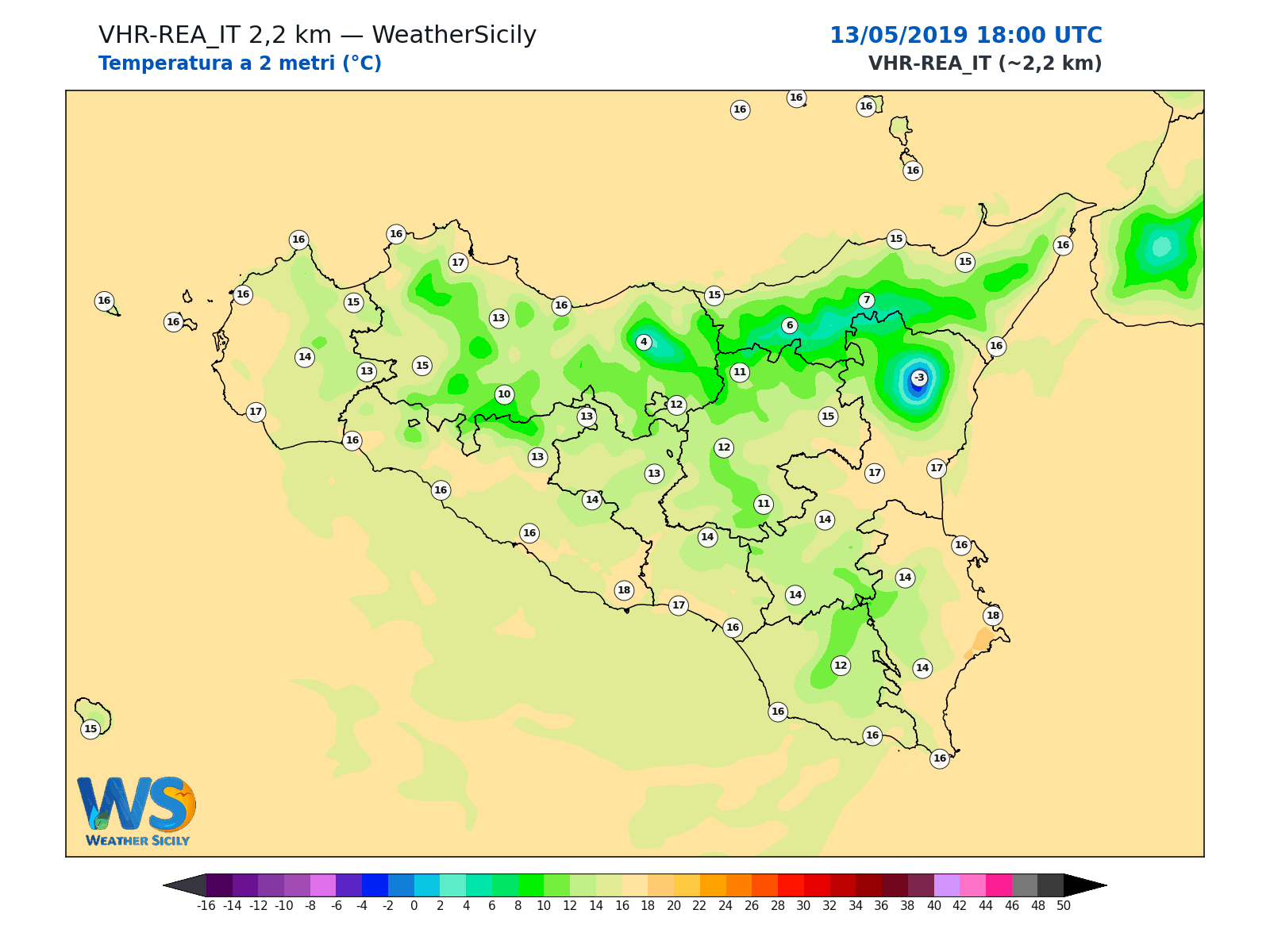 Temperatura a 2 metri · 2019051318