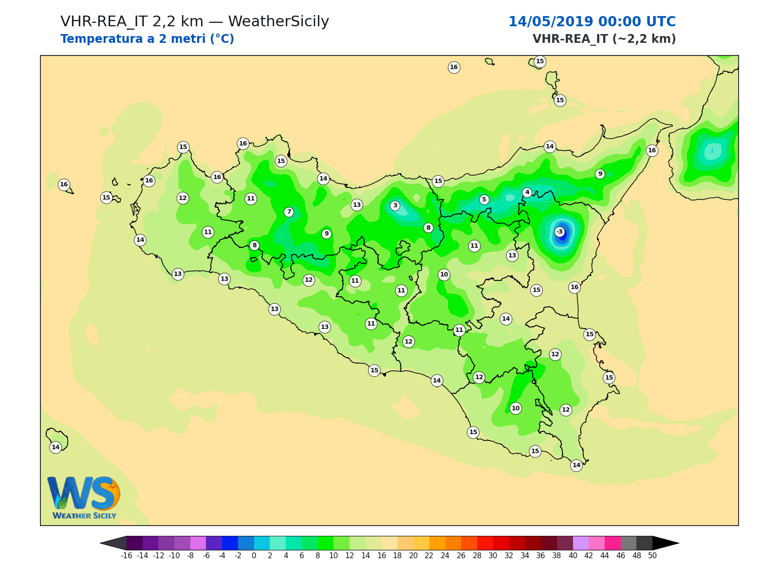 Temperatura a 2 metri · 2019051400