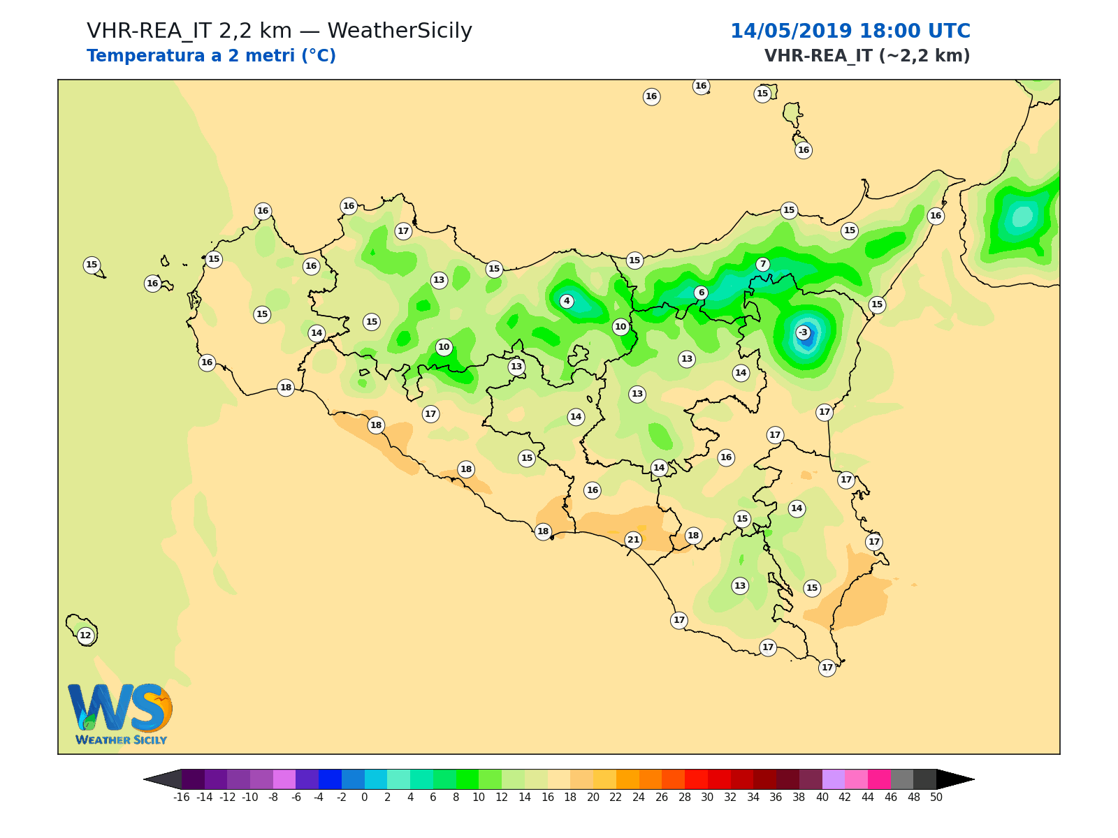 Temperatura a 2 metri · 2019051418