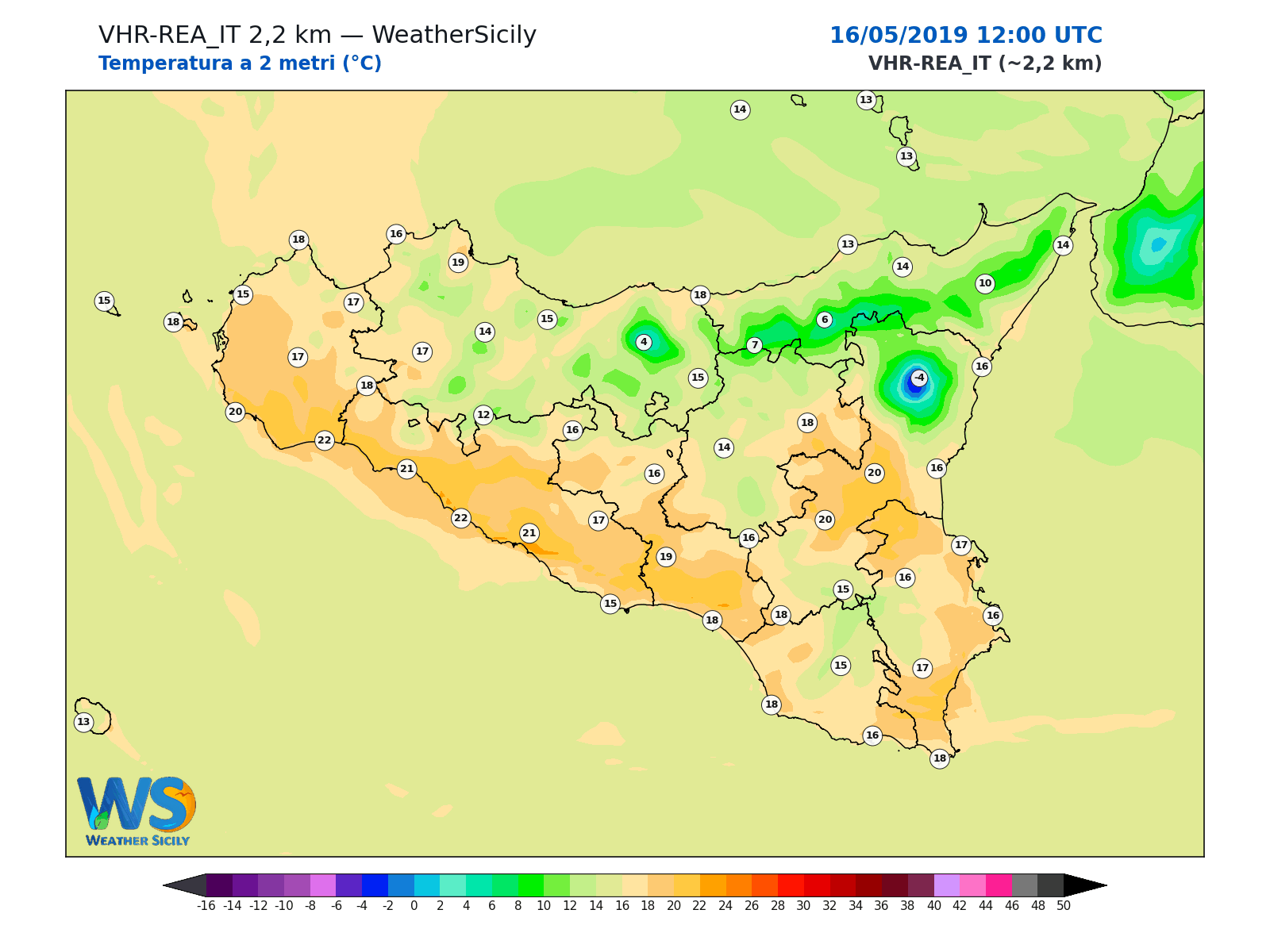 Temperatura a 2 metri · 2019051612