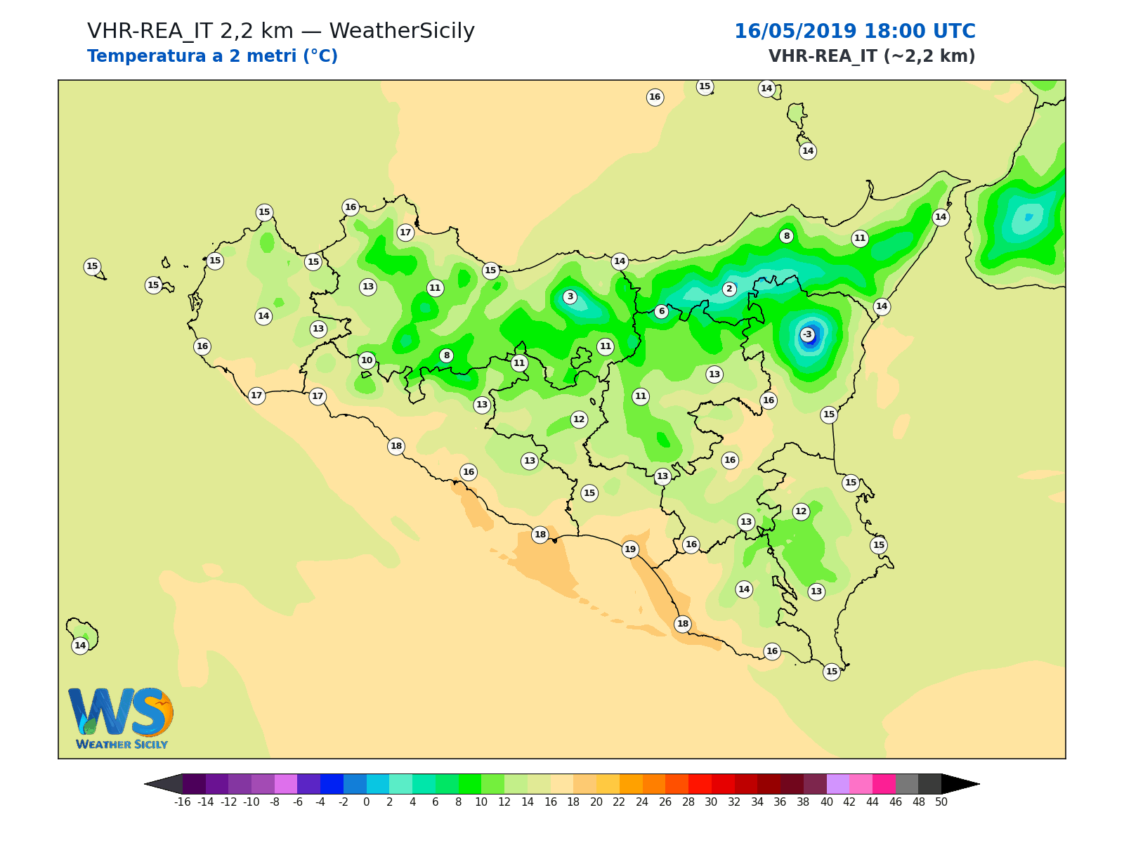 Temperatura a 2 metri · 2019051618