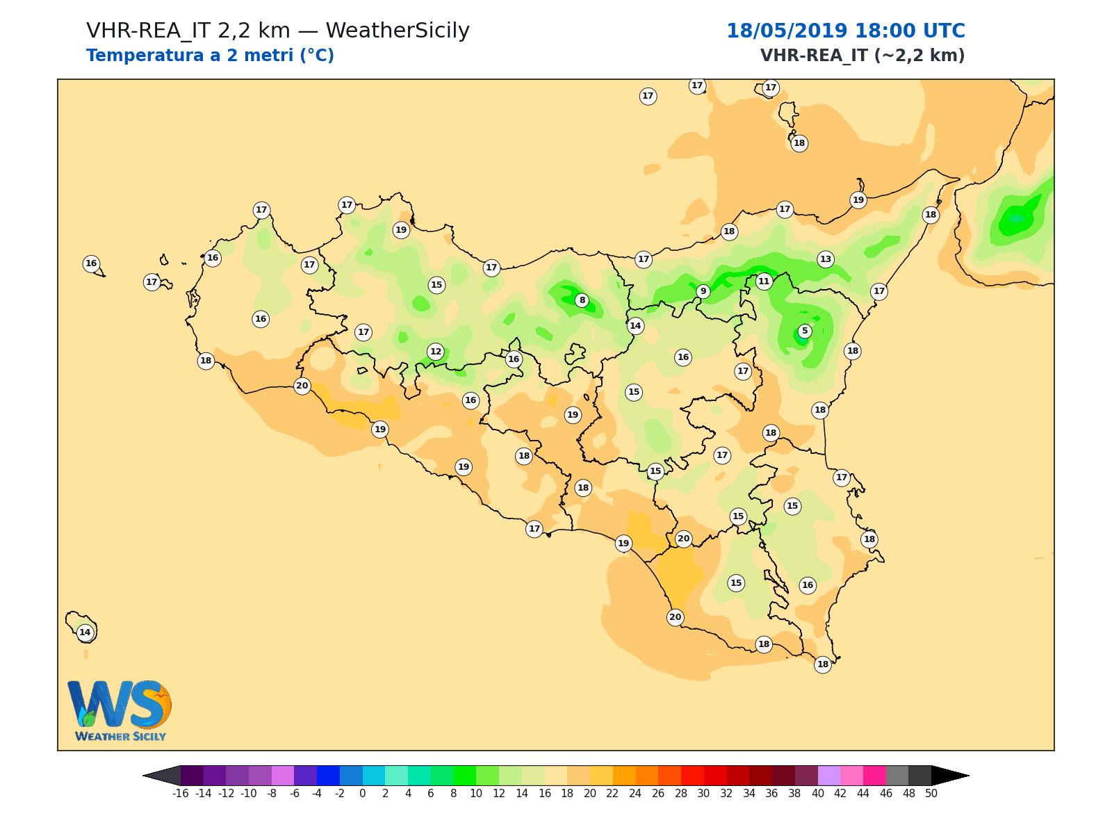 Temperatura a 2 metri · 2019051818