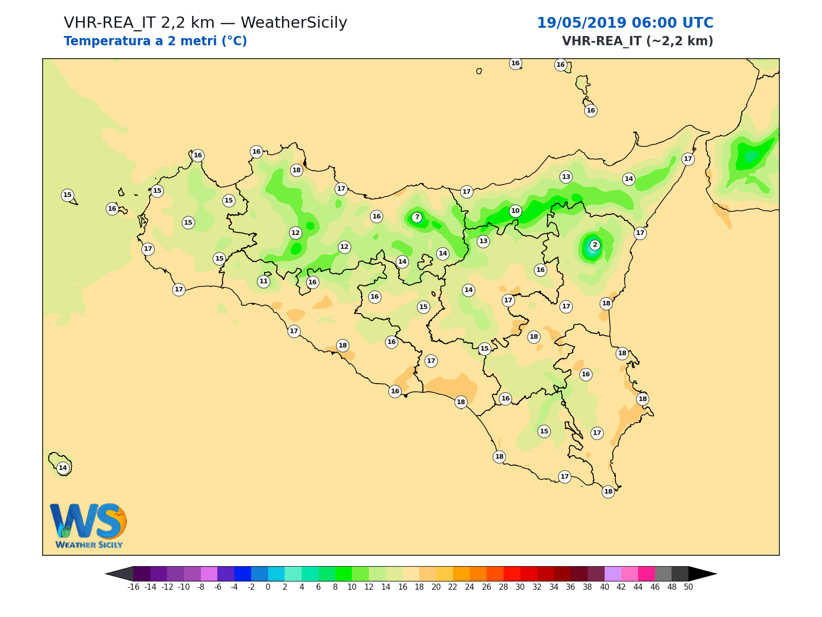 Temperatura a 2 metri · 2019051906