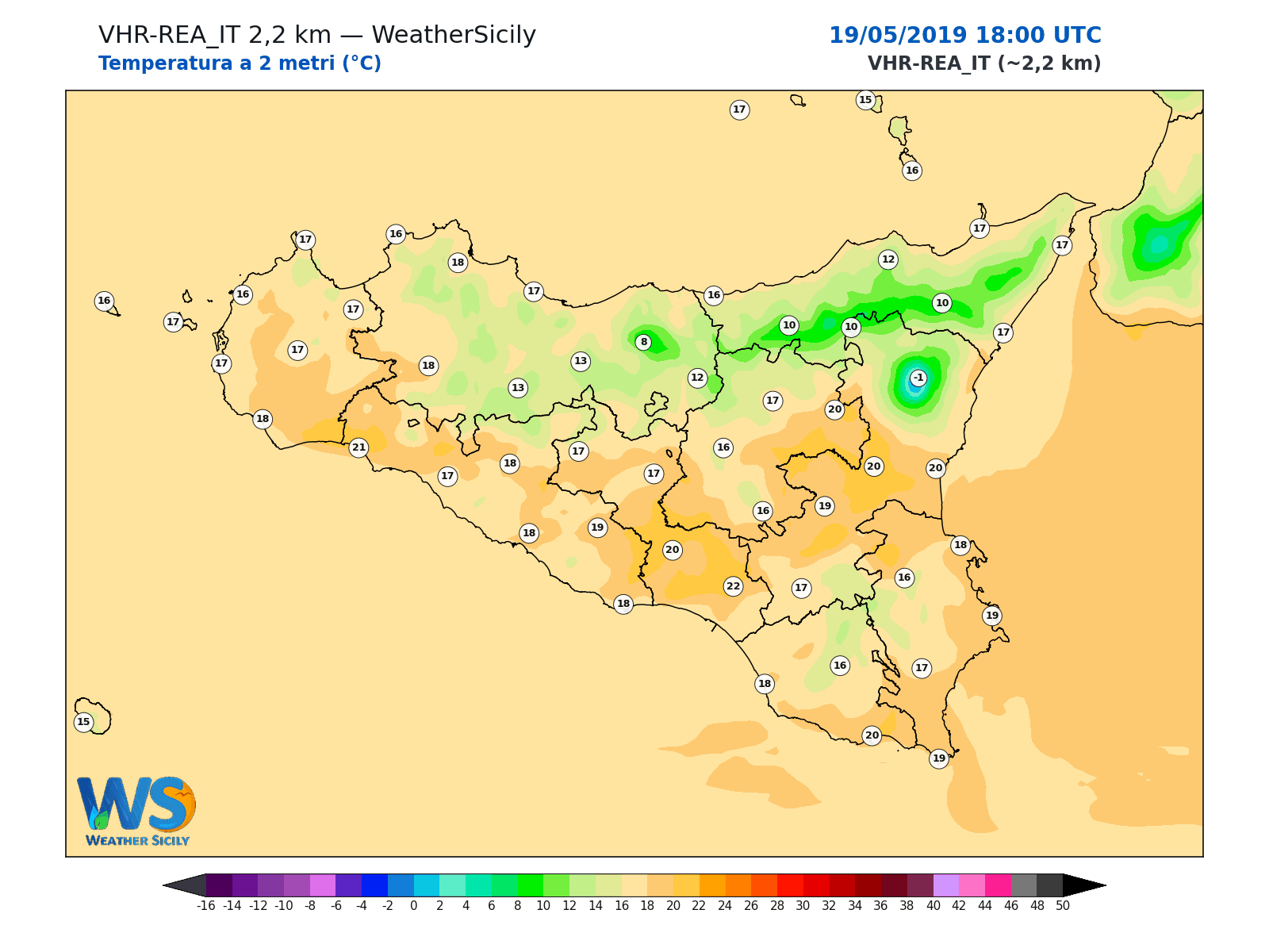 Temperatura a 2 metri · 2019051918
