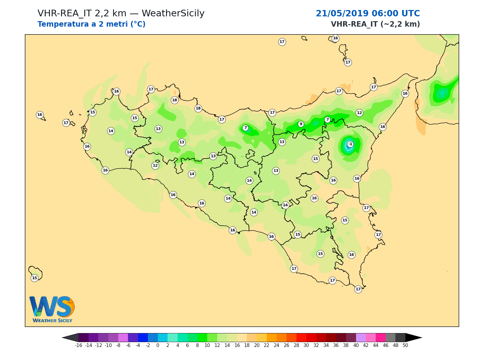 Temperatura a 2 metri · 2019052106