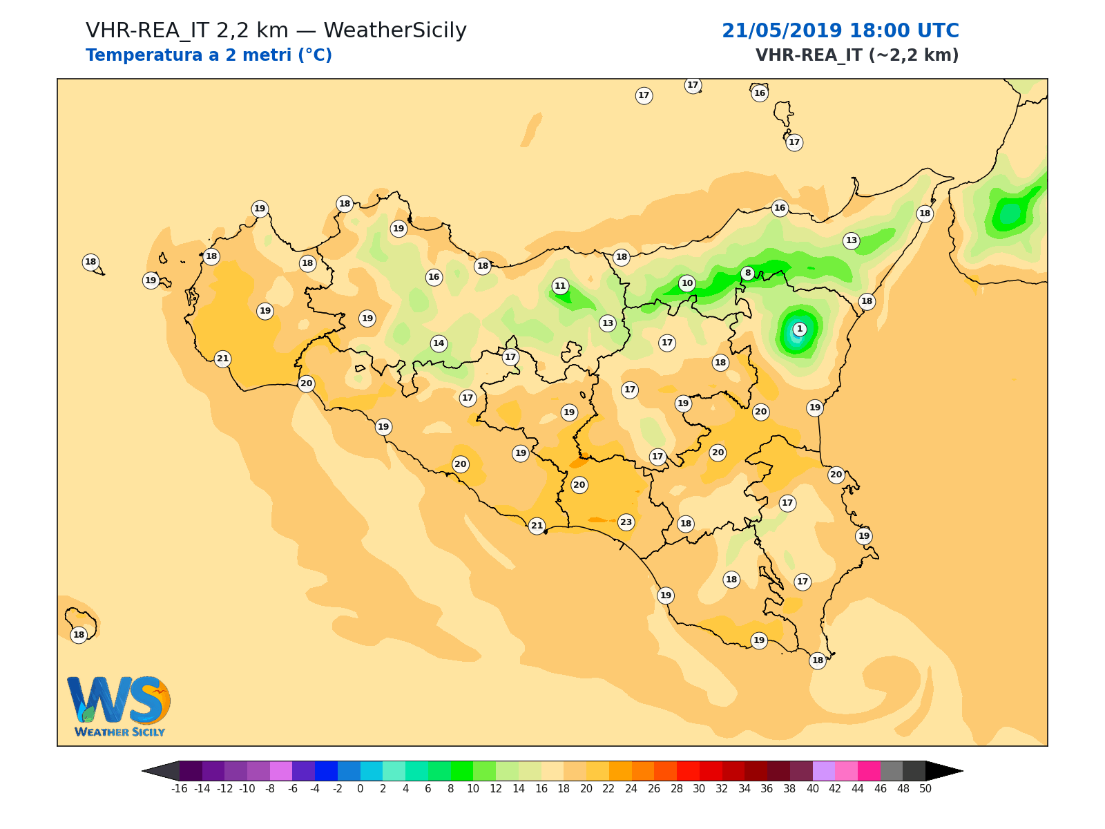 Temperatura a 2 metri · 2019052118