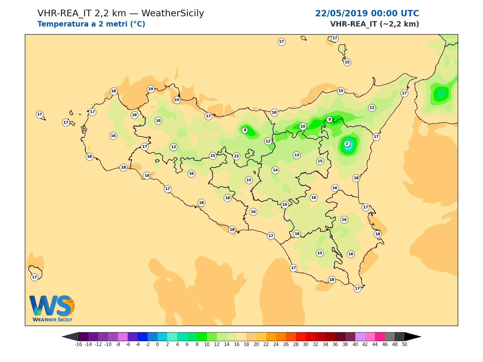 Temperatura a 2 metri · 2019052200