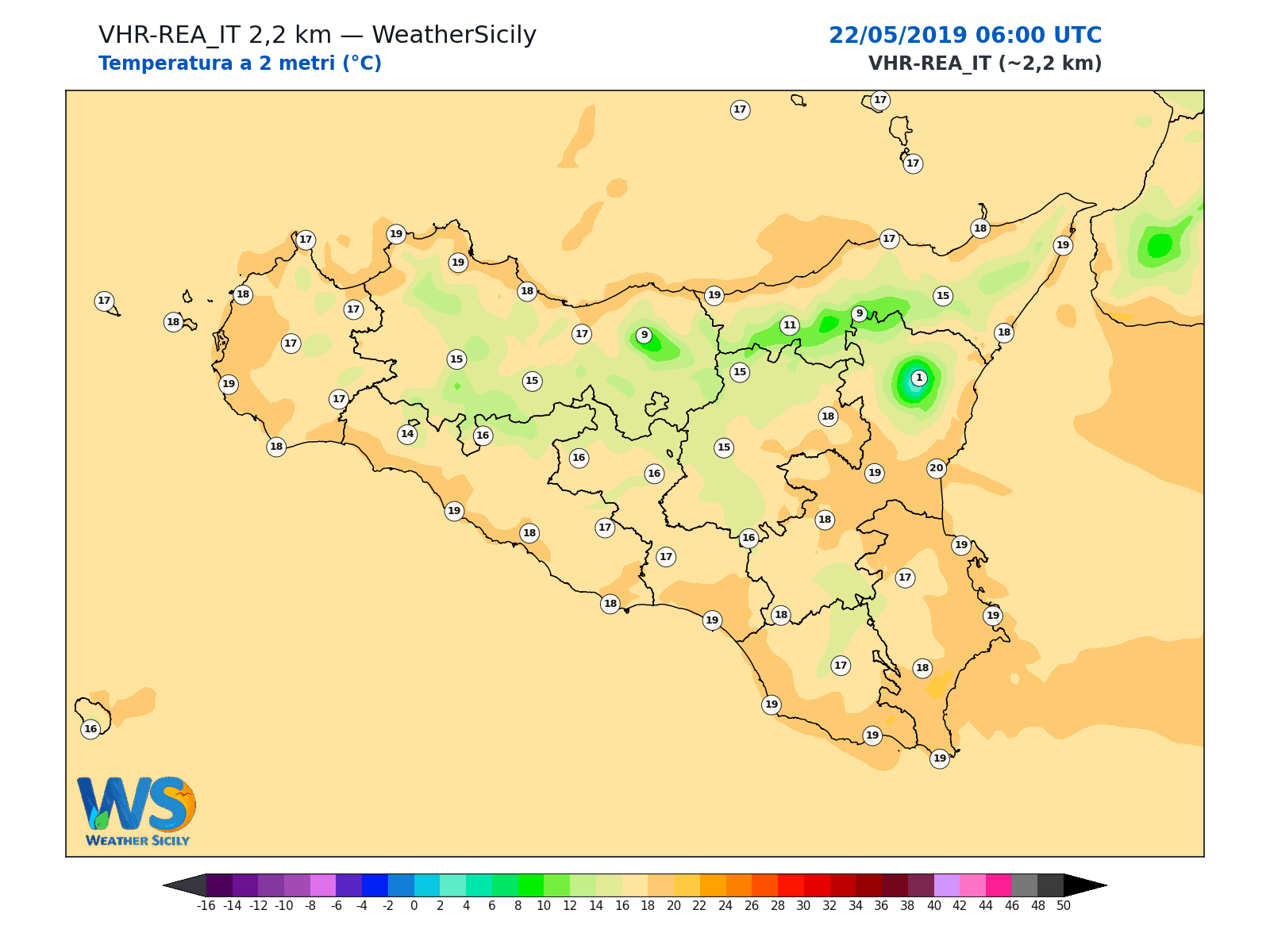 Temperatura a 2 metri · 2019052206