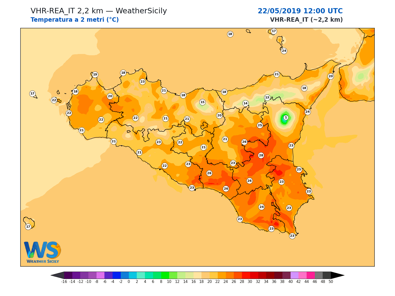 Temperatura a 2 metri · 2019052212