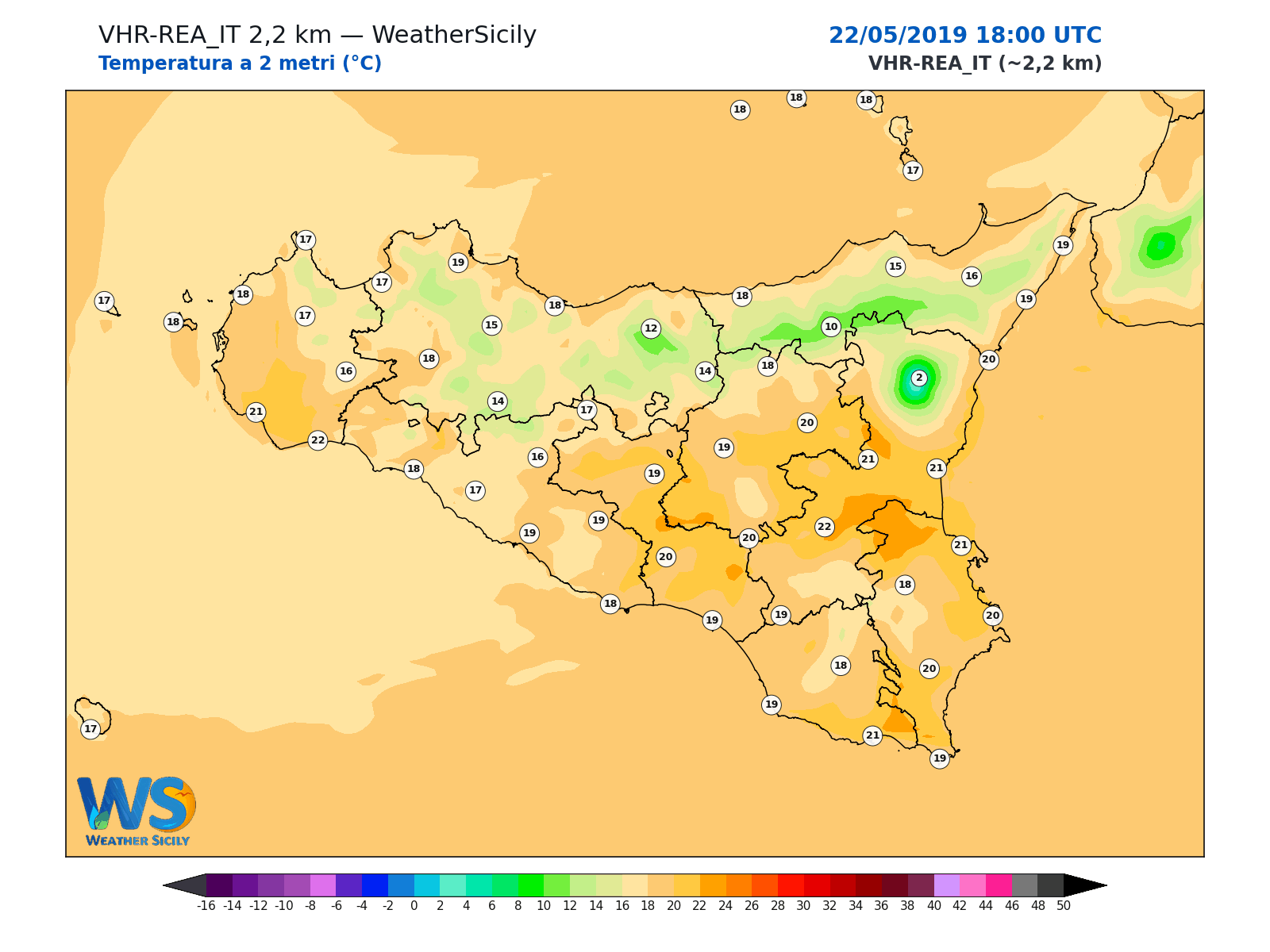 Temperatura a 2 metri · 2019052218