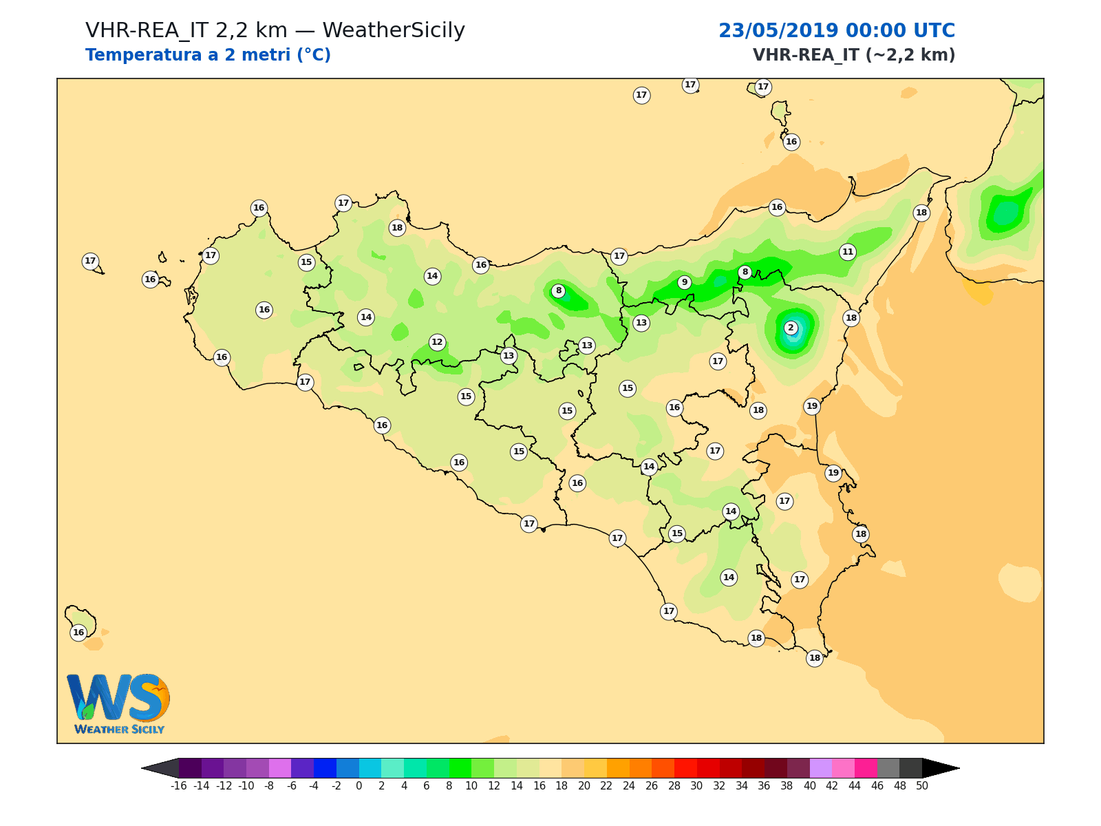 Temperatura a 2 metri · 2019052300