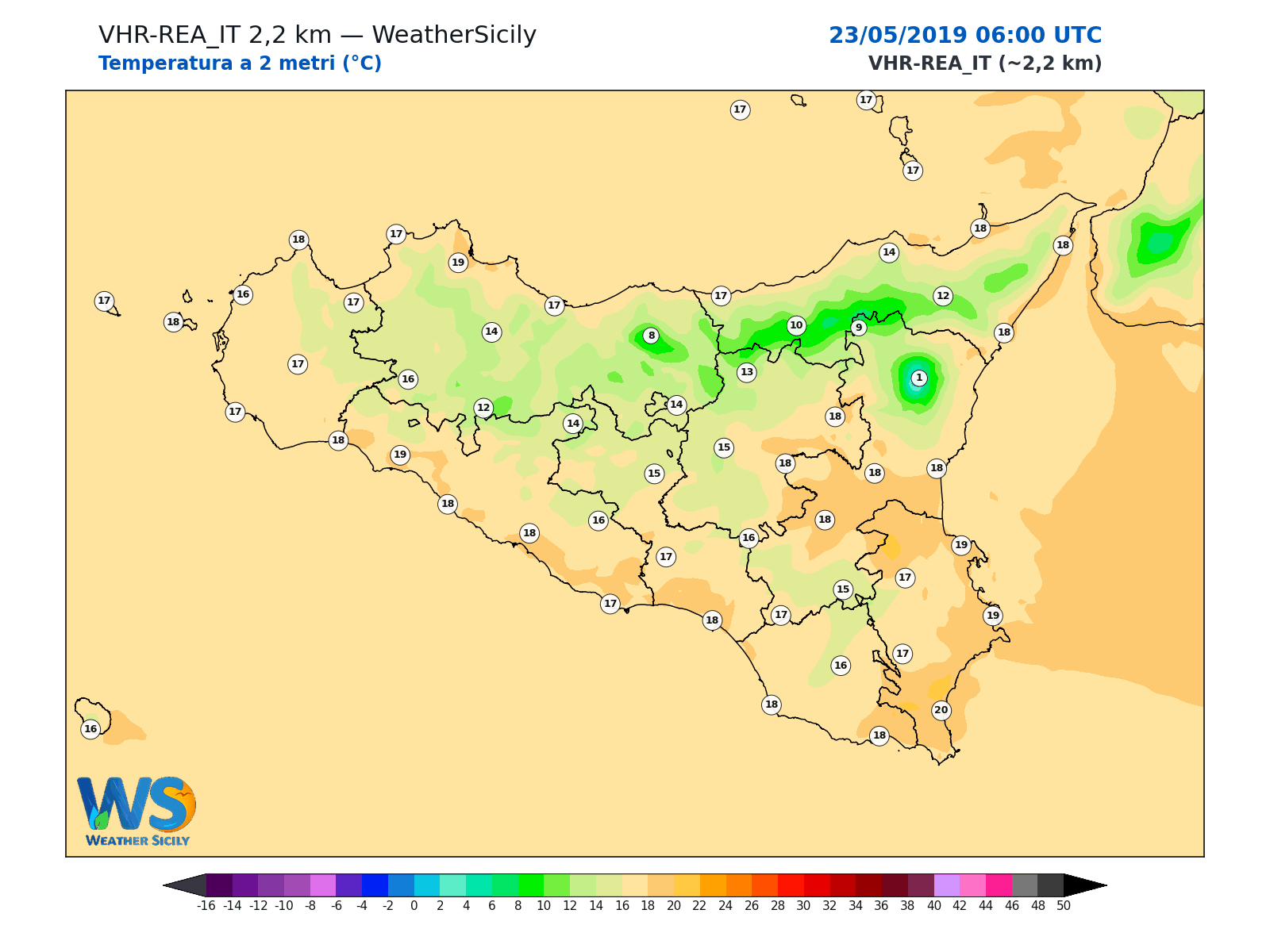 Temperatura a 2 metri · 2019052306