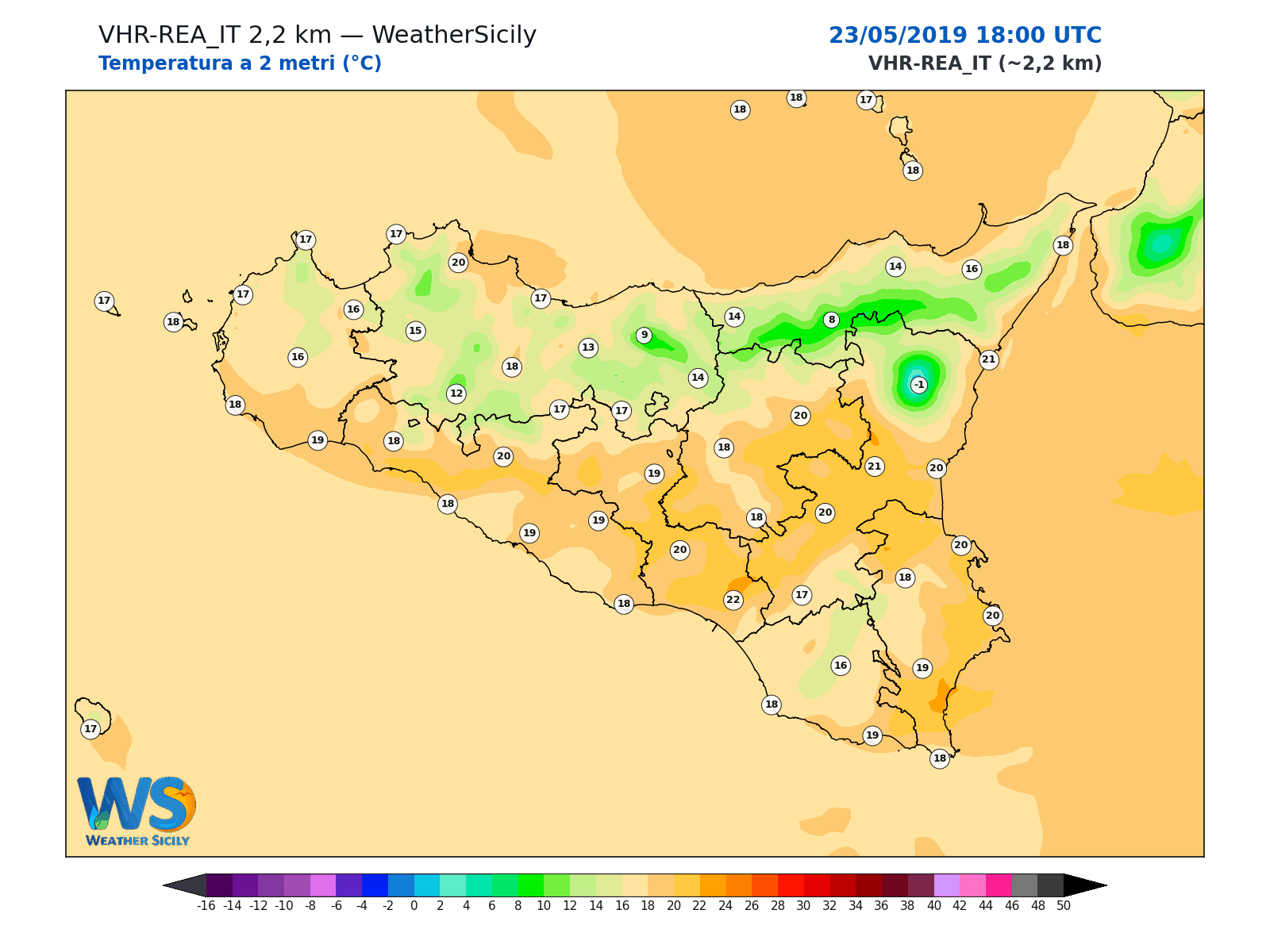 Temperatura a 2 metri · 2019052318
