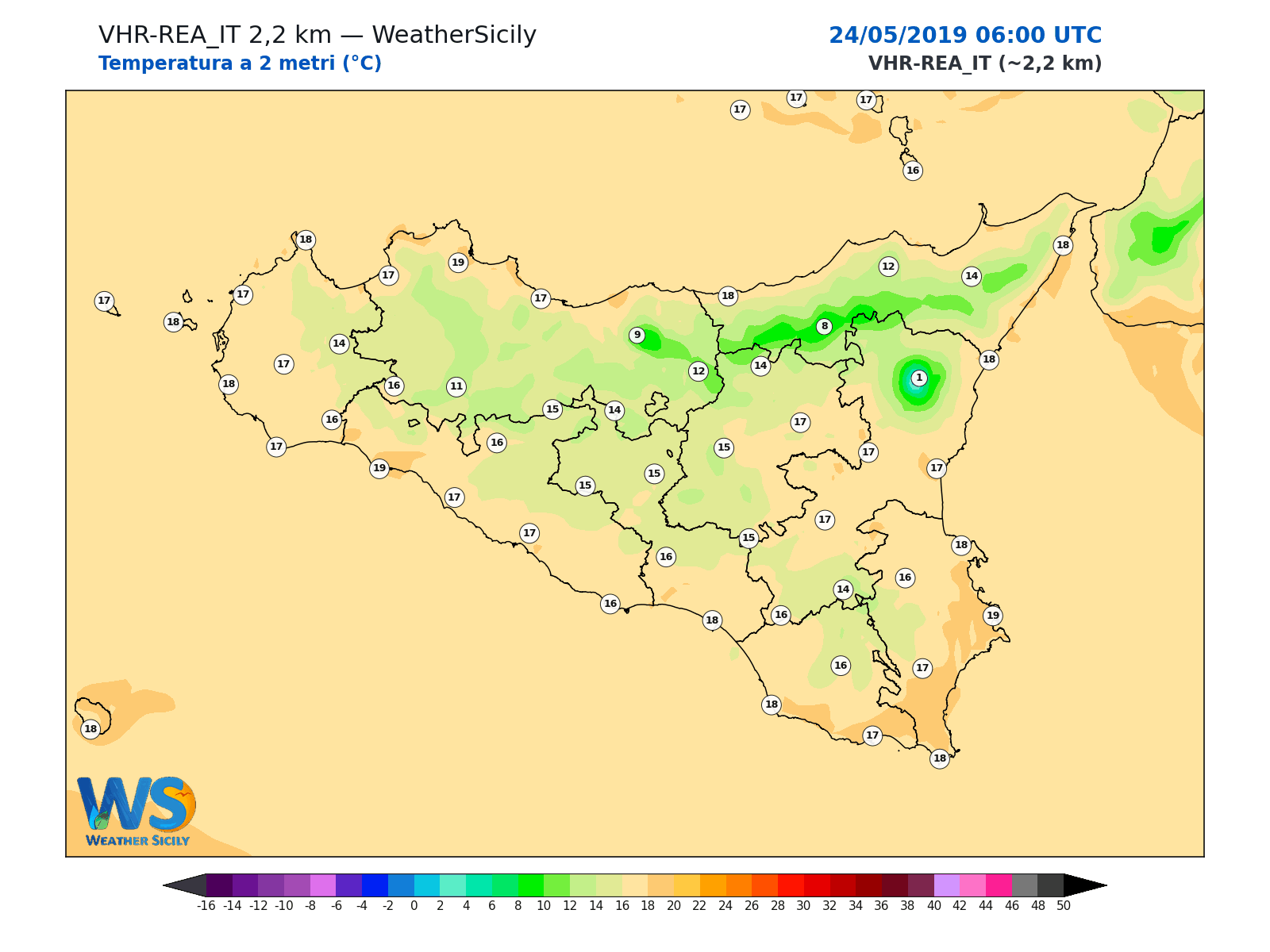 Temperatura a 2 metri · 2019052406