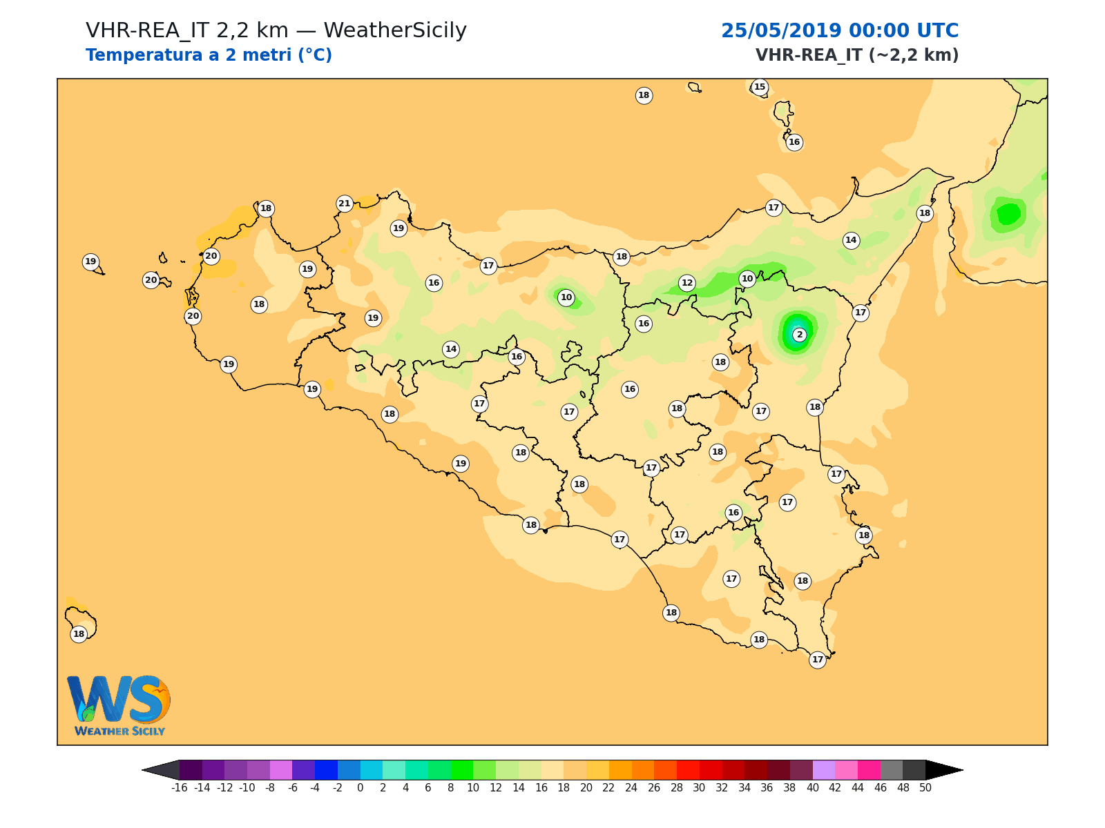 Temperatura a 2 metri · 2019052500