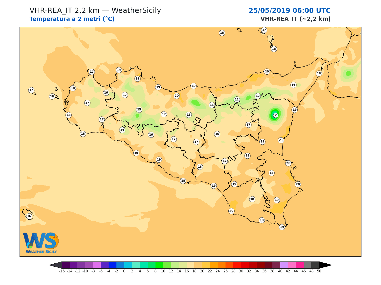 Temperatura a 2 metri · 2019052506