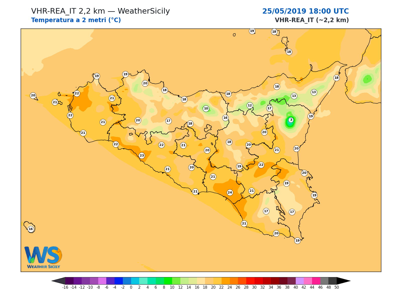 Temperatura a 2 metri · 2019052518