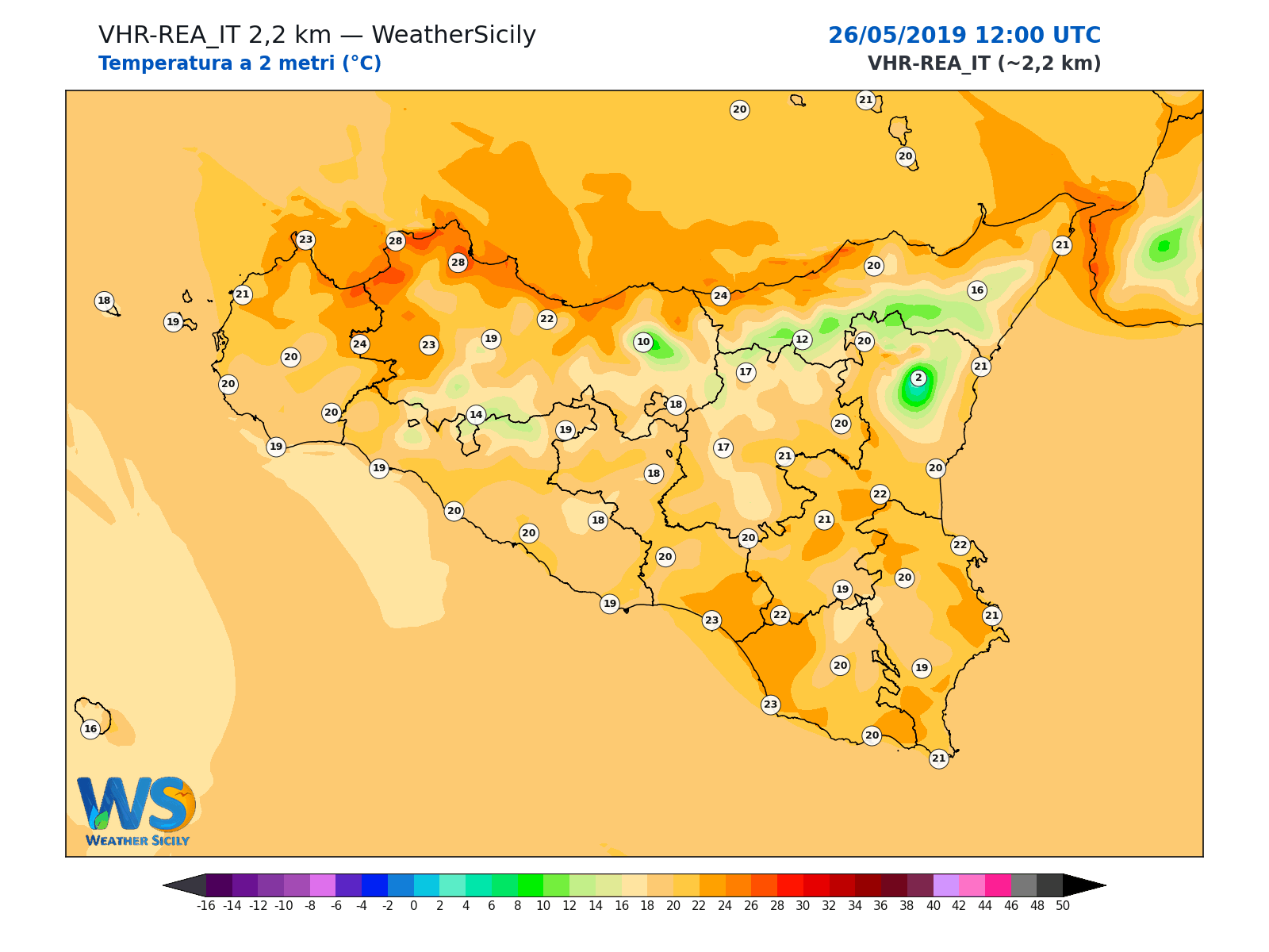 Temperatura a 2 metri · 2019052612