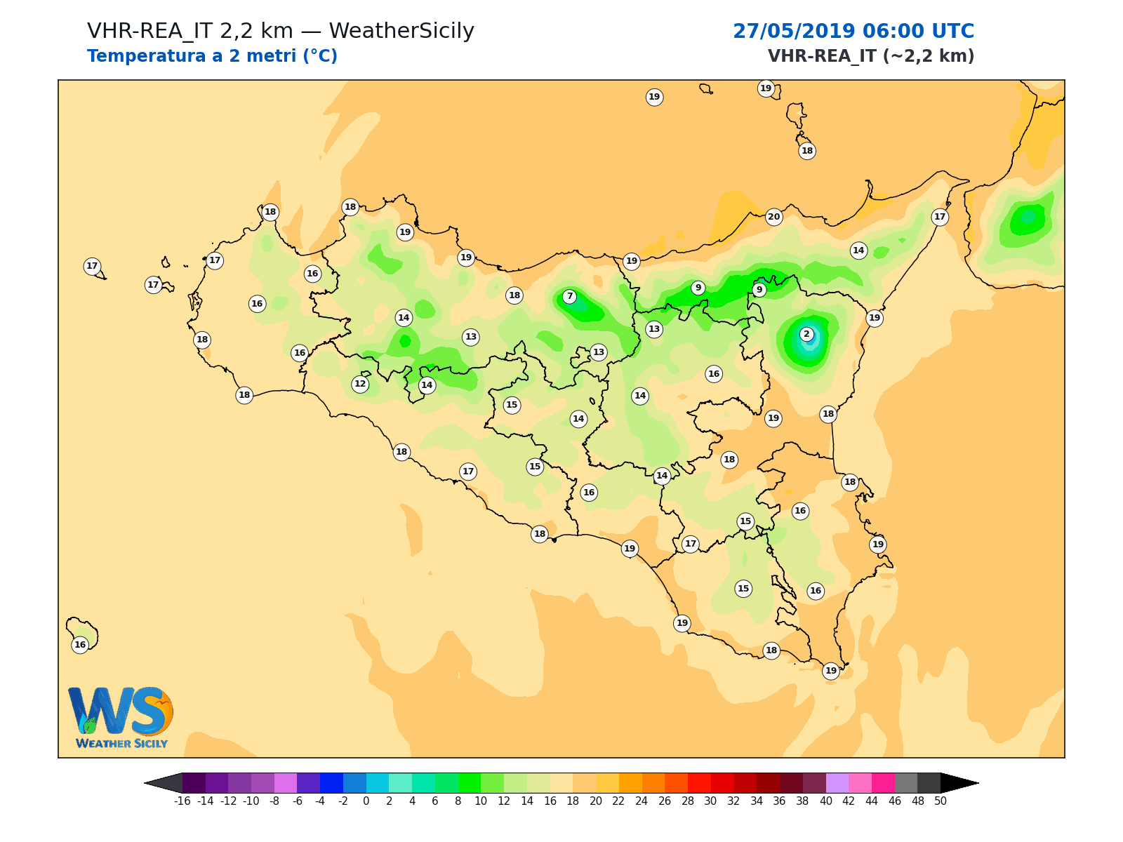 Temperatura a 2 metri · 2019052706