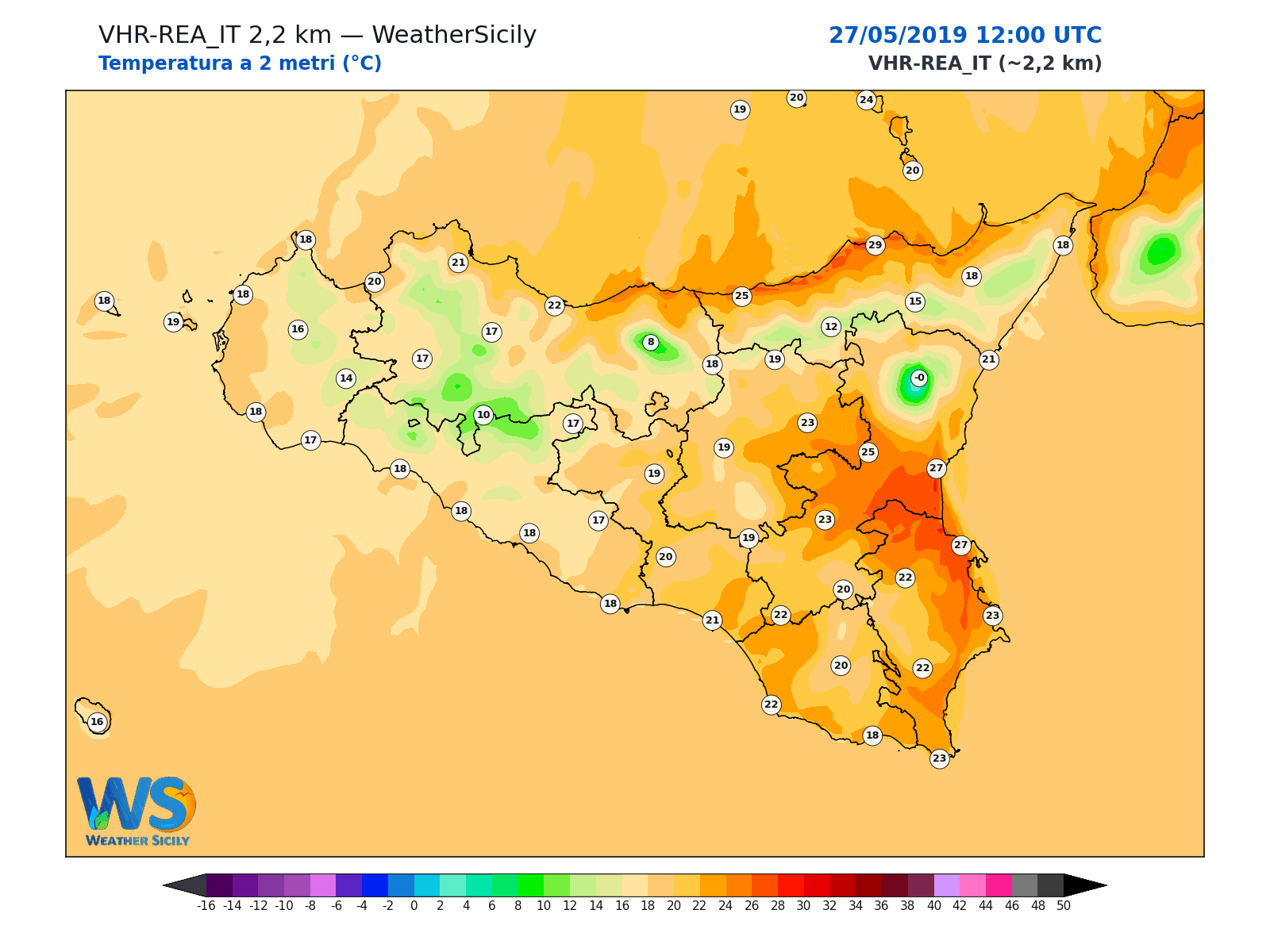 Temperatura a 2 metri · 2019052712