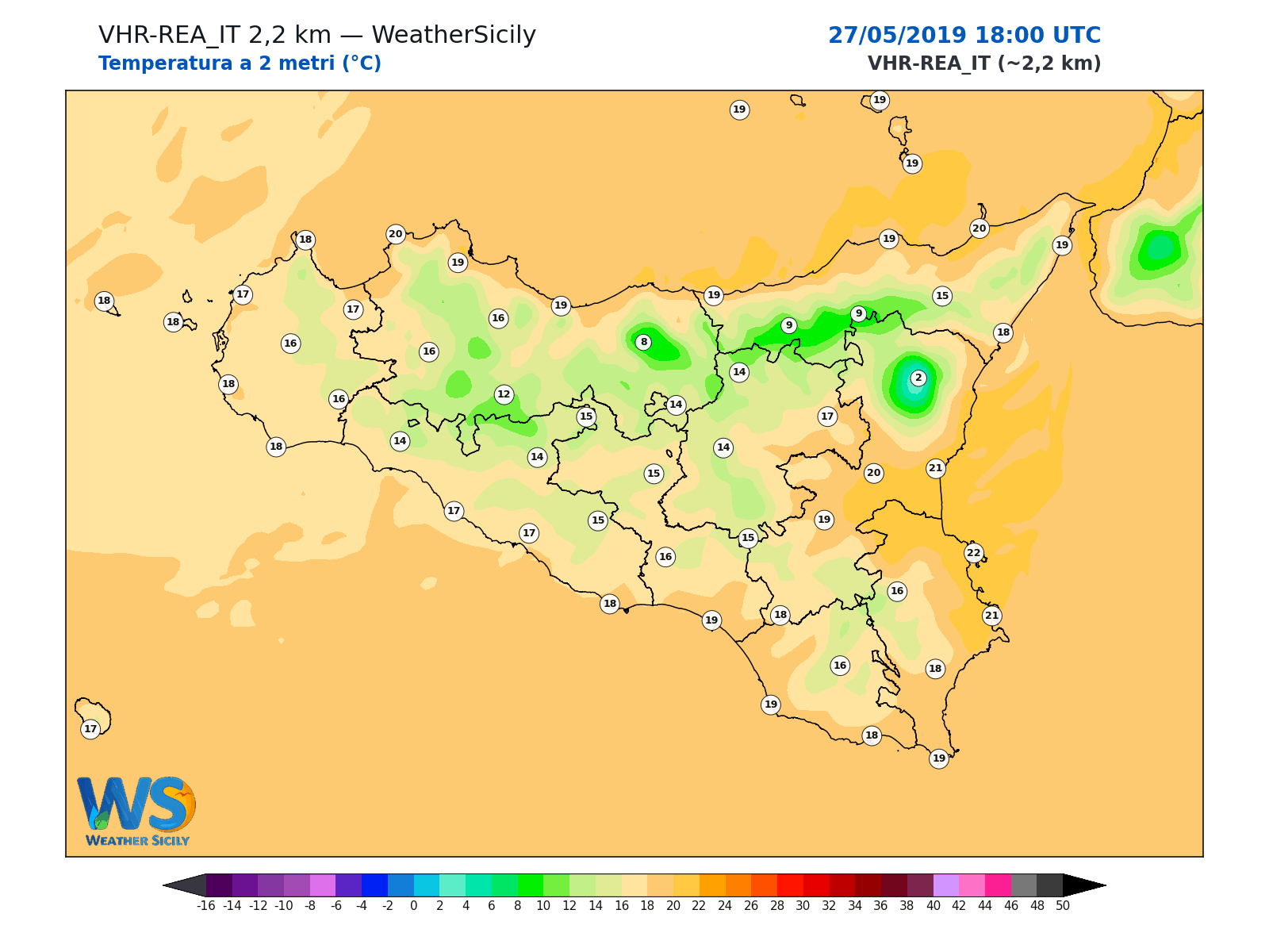 Temperatura a 2 metri · 2019052718