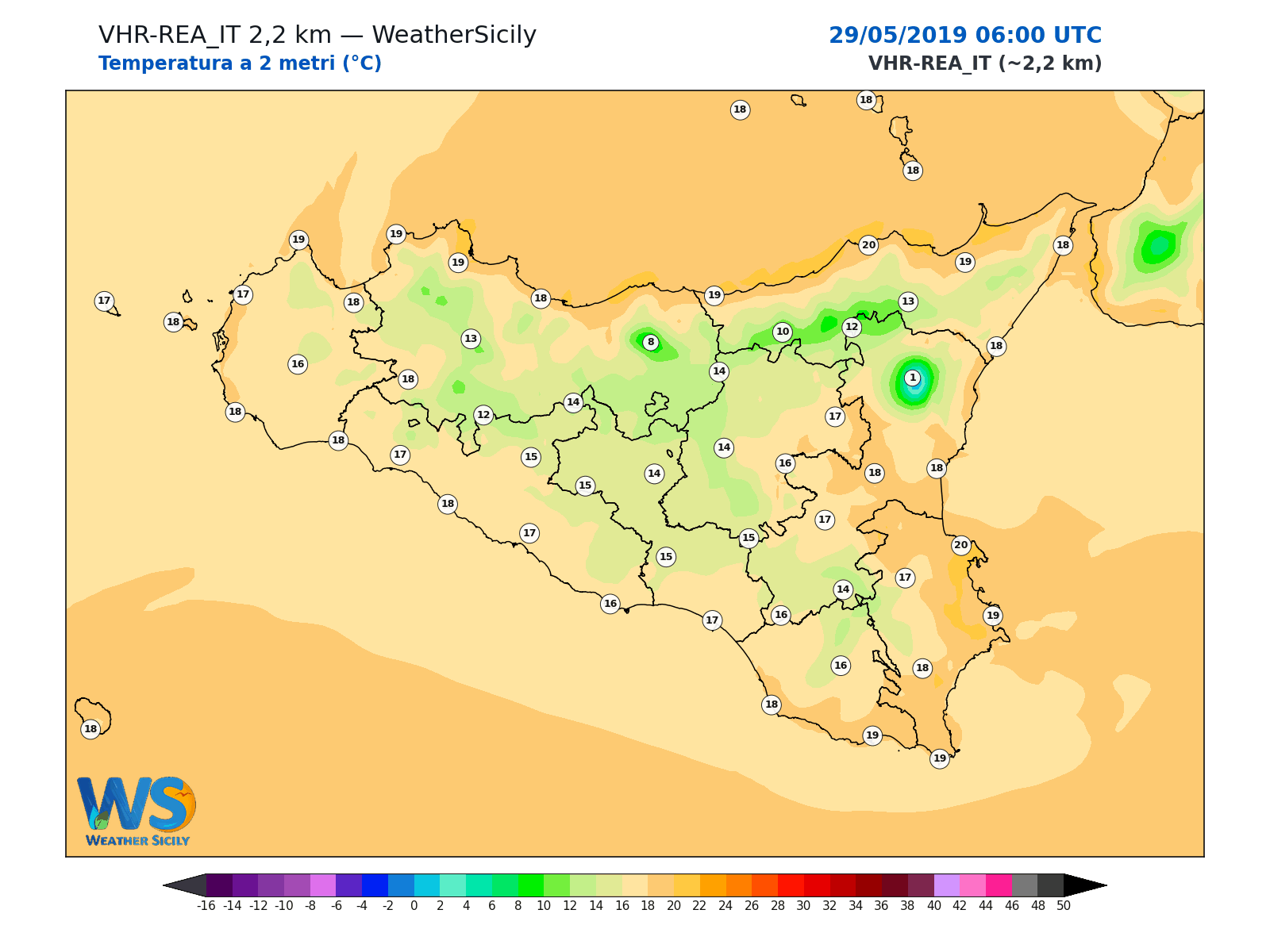Temperatura a 2 metri · 2019052906