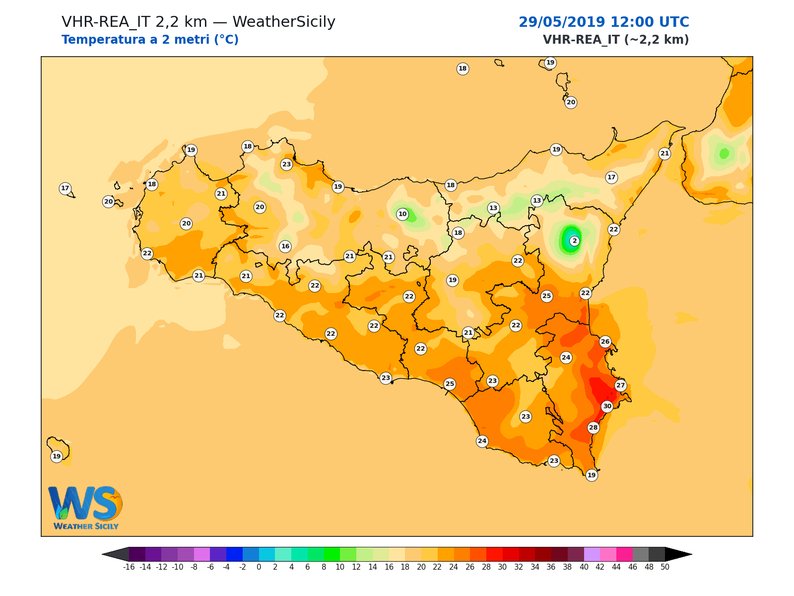 Temperatura a 2 metri · 2019052912