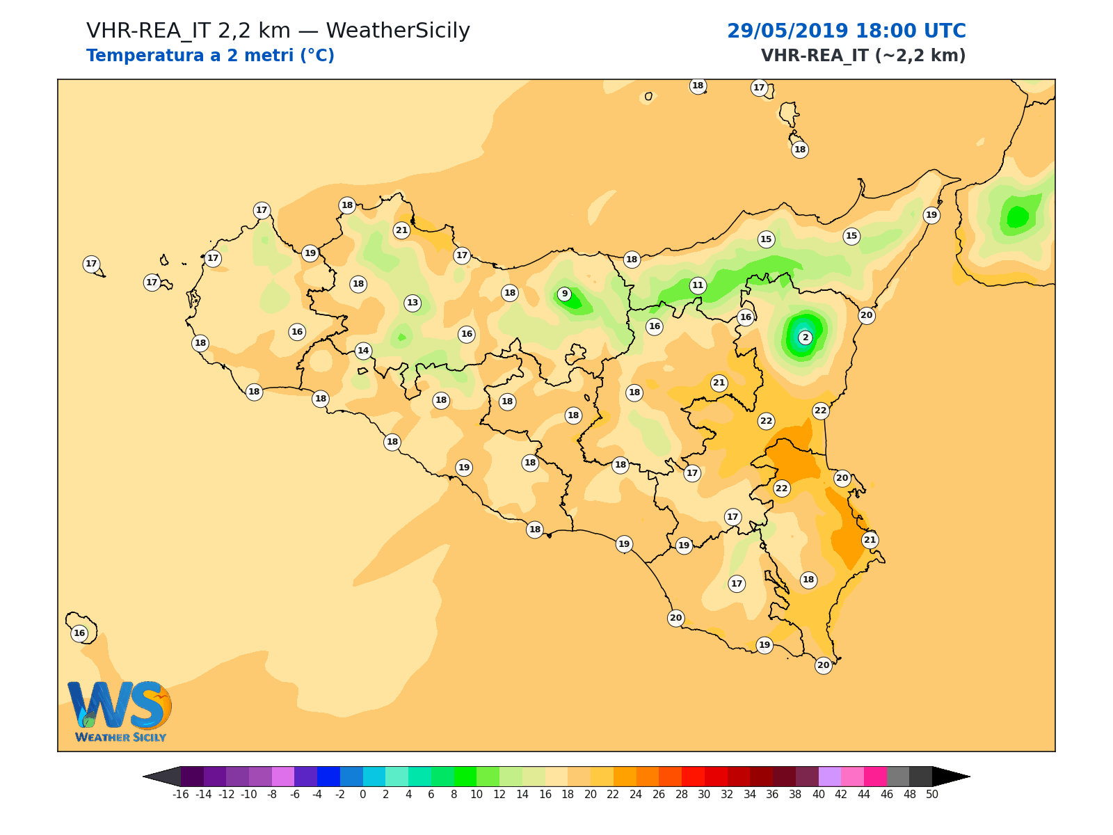 Temperatura a 2 metri · 2019052918