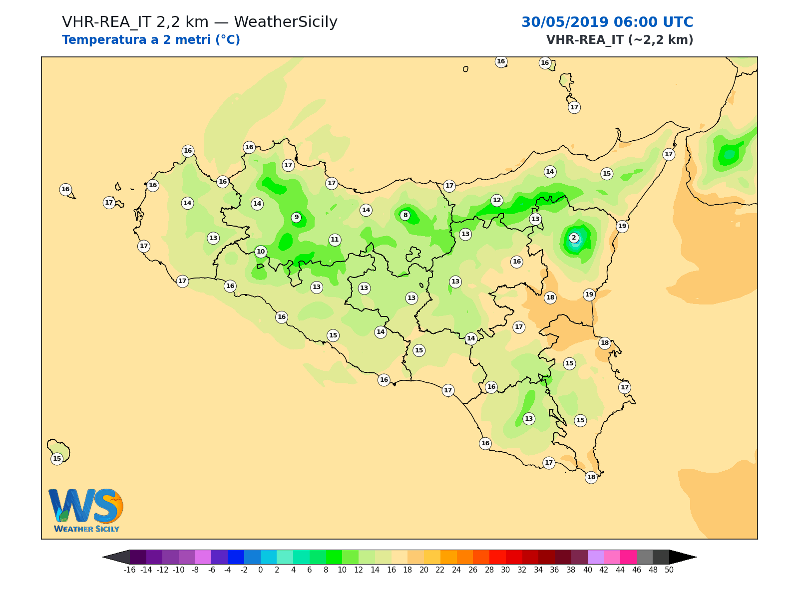 Temperatura a 2 metri · 2019053006