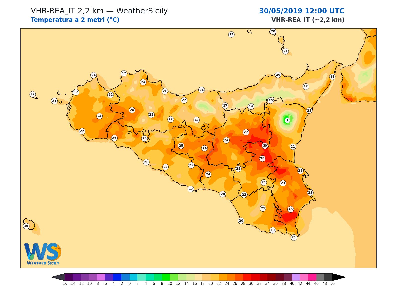 Temperatura a 2 metri · 2019053012
