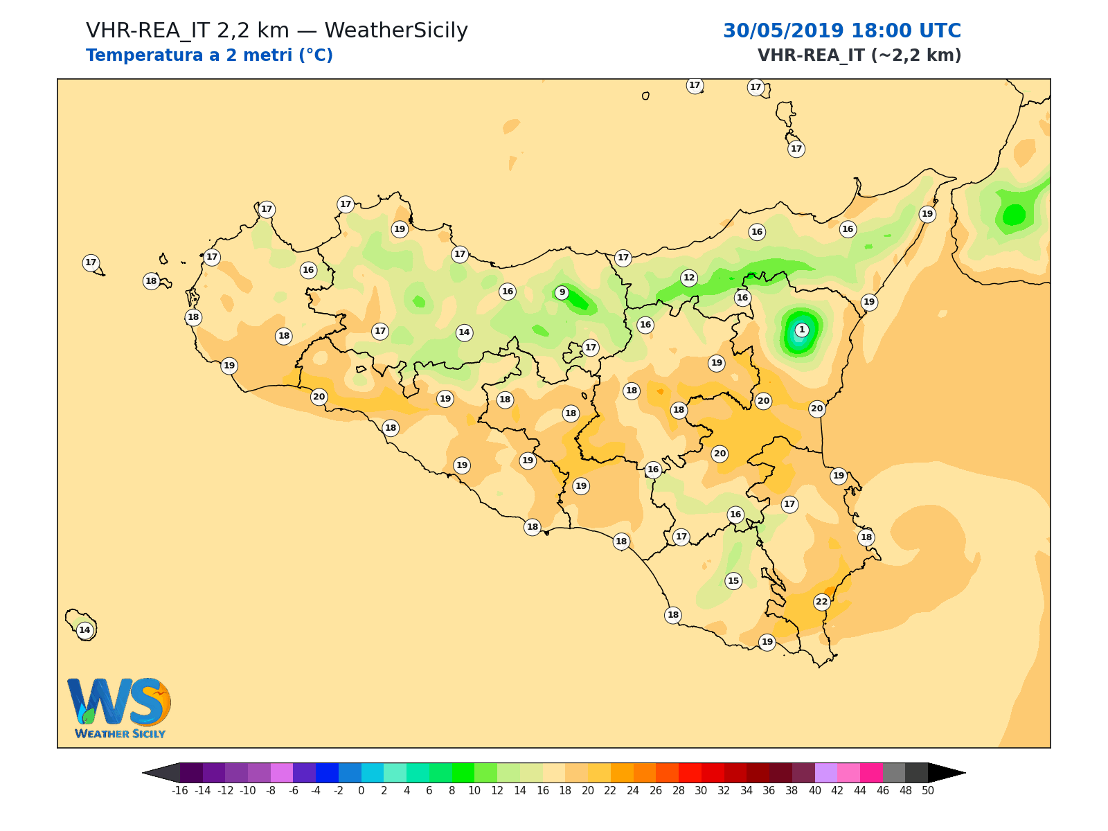 Temperatura a 2 metri · 2019053018