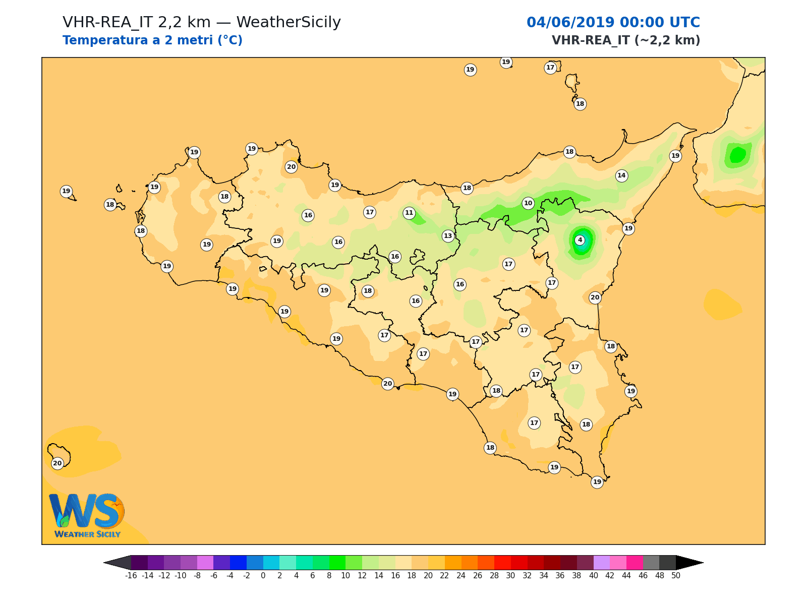 Temperatura a 2 metri · 2019060400