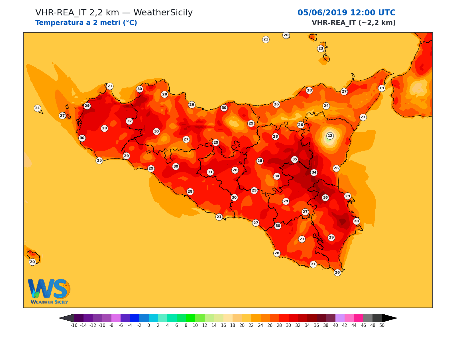 Temperatura a 2 metri · 2019060512
